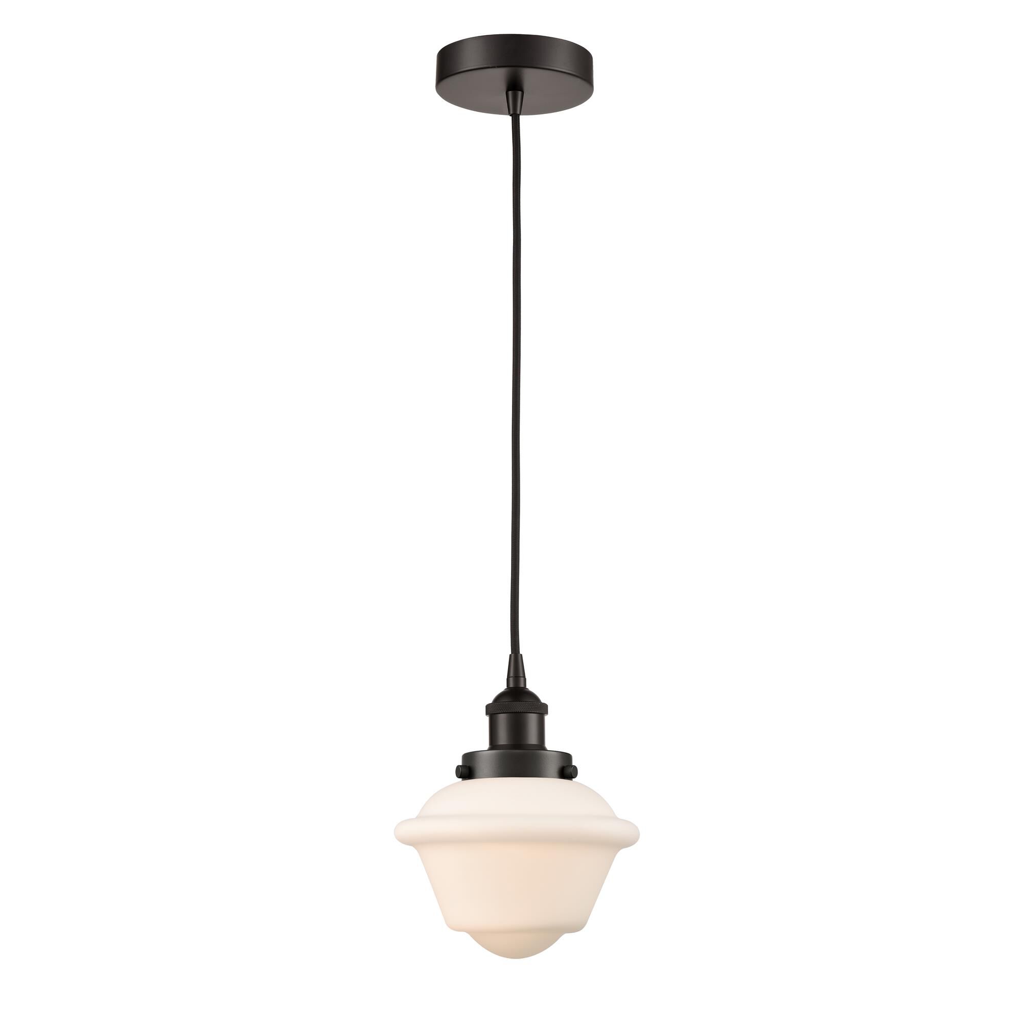 Shown in Oil Rubbed Bronze finish and Matte White Cased Small Oxford glass