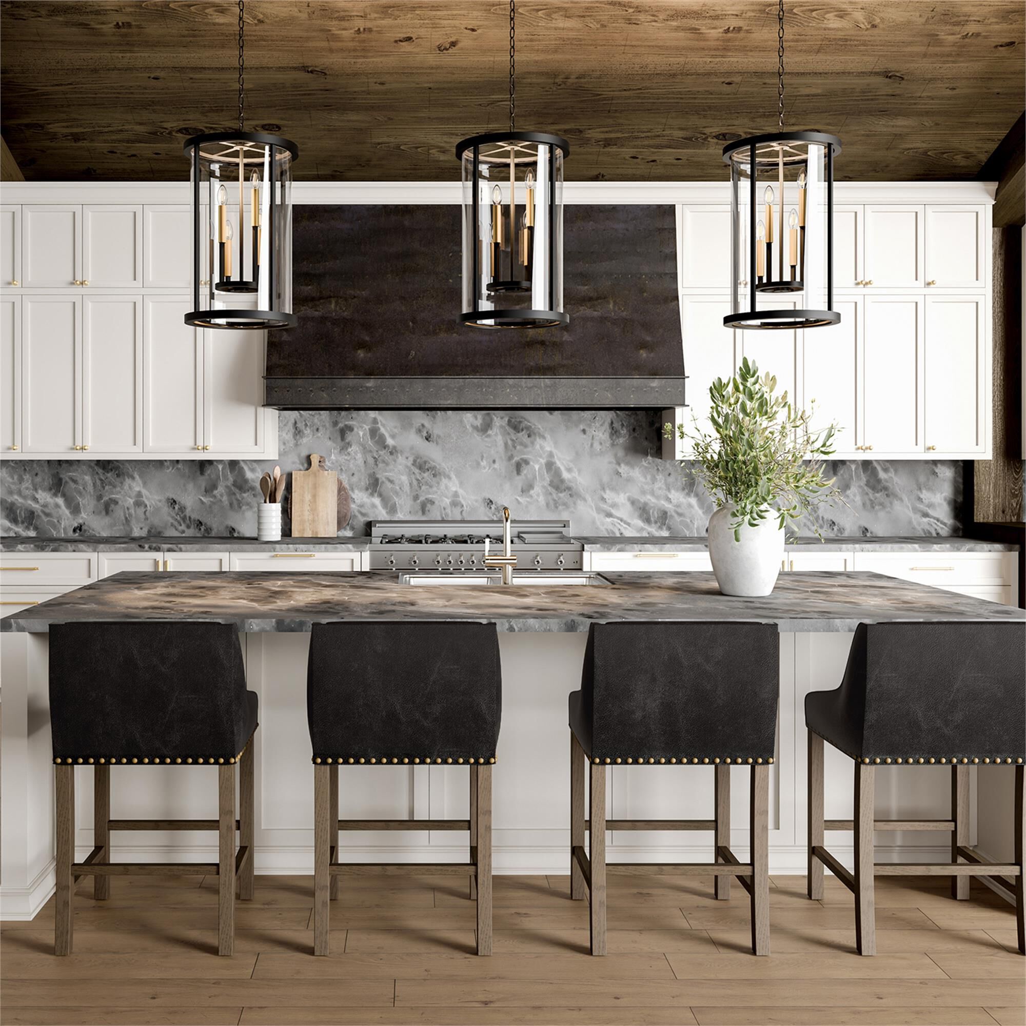 Shown in Espresso and Brass finish and Clear glass