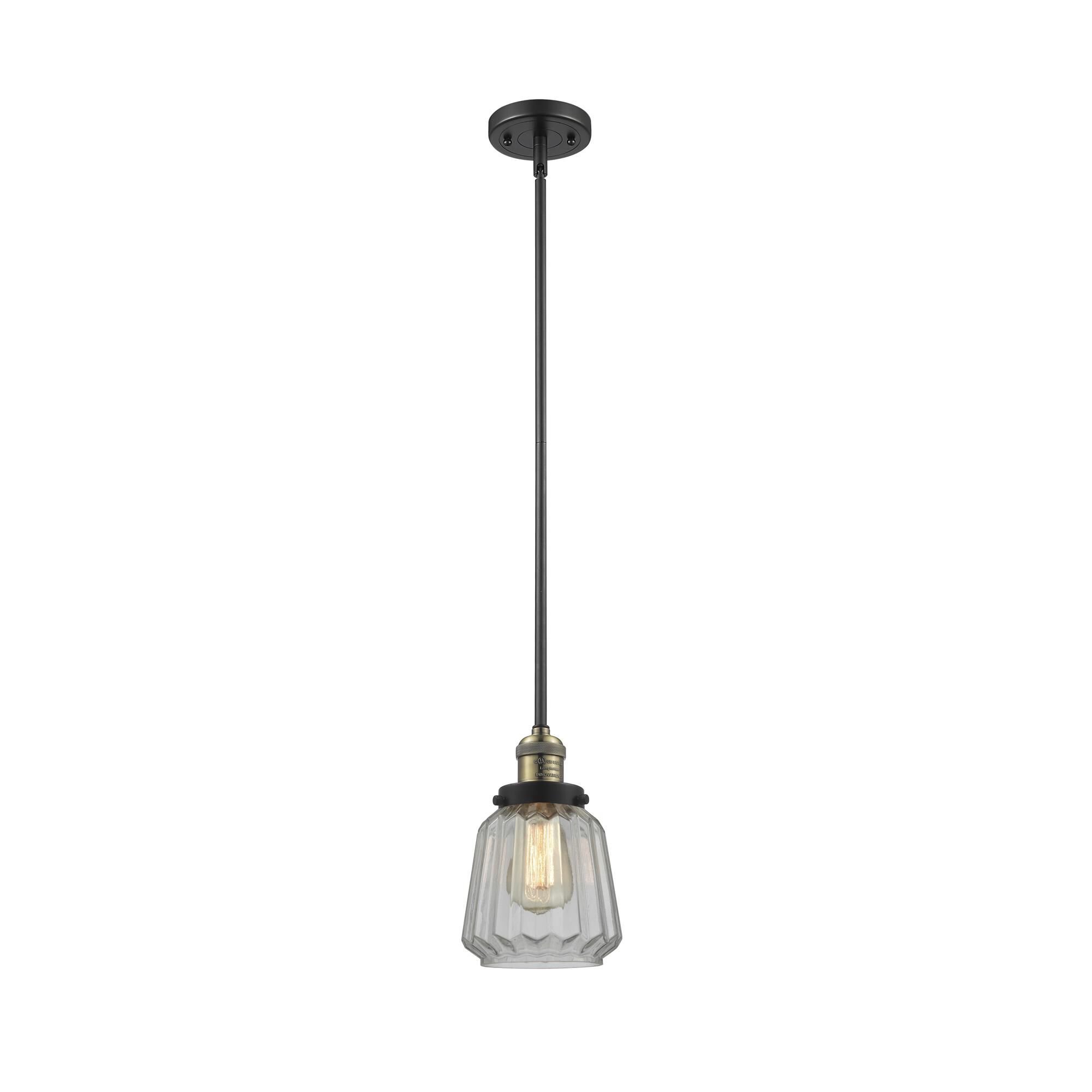 Shown in Black Antique Brass finish and Clear glass