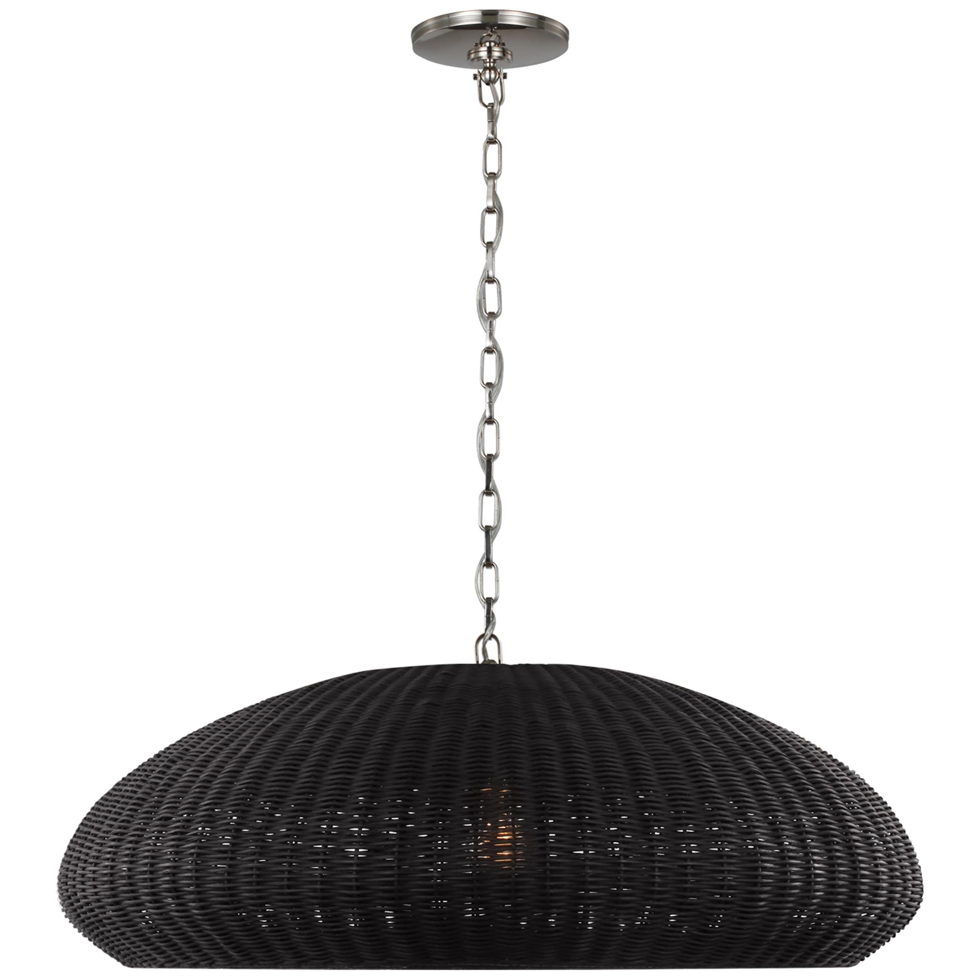 Shown in Polished Nickel finish and Charcoal Wicker shade