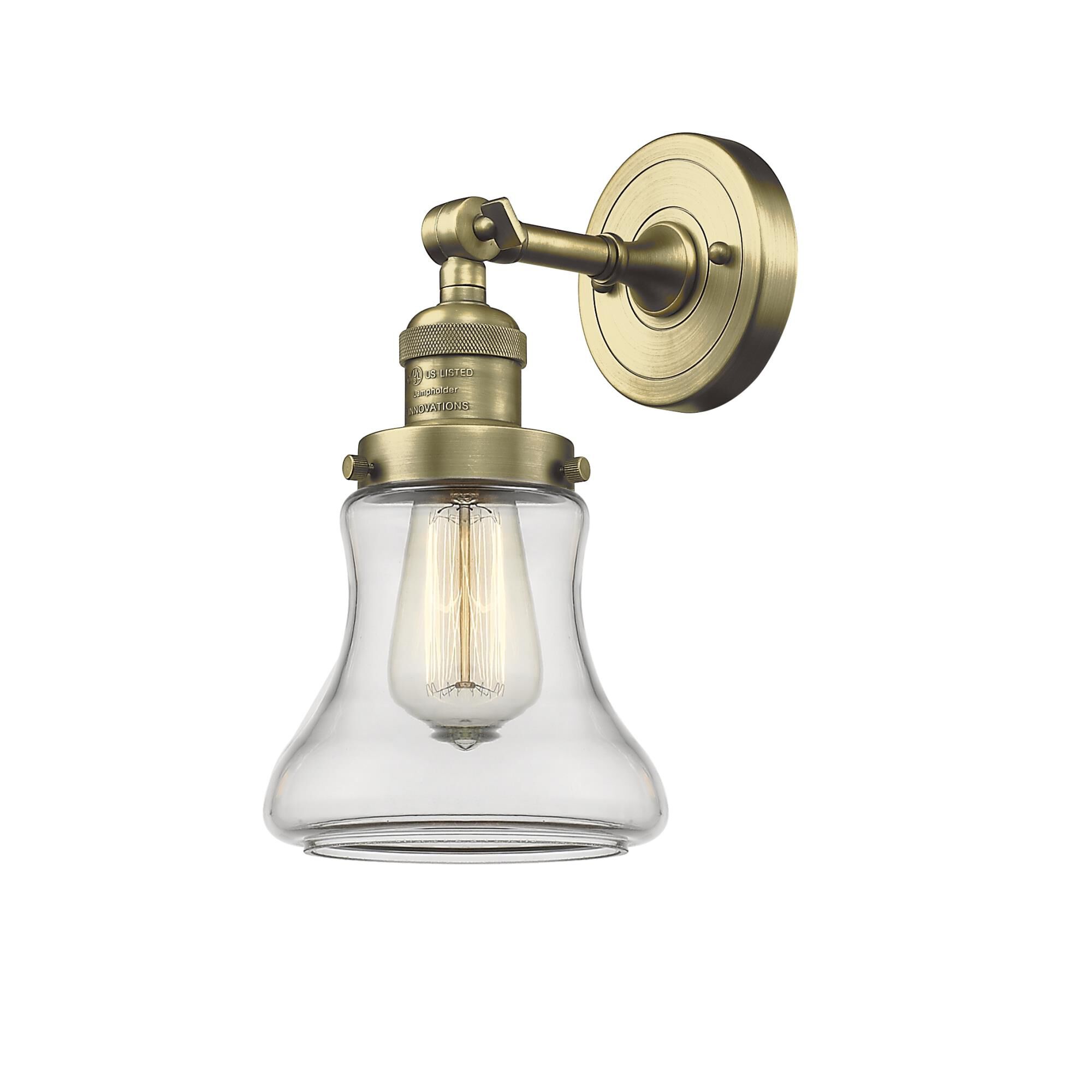 Shown in Antique Brass finish and Clear glass