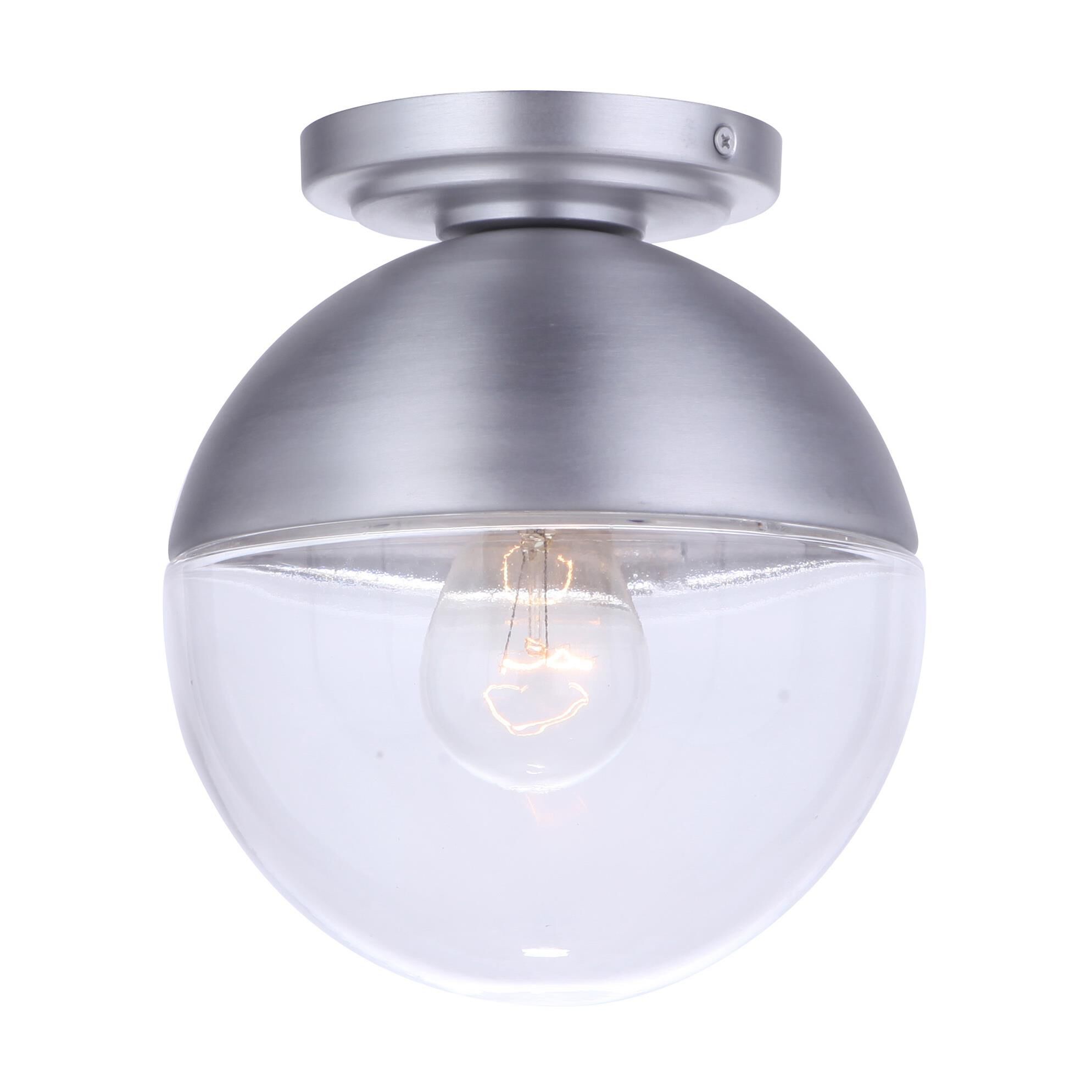 Shown in Satin Aluminum finish and Clear glass and Glass shade