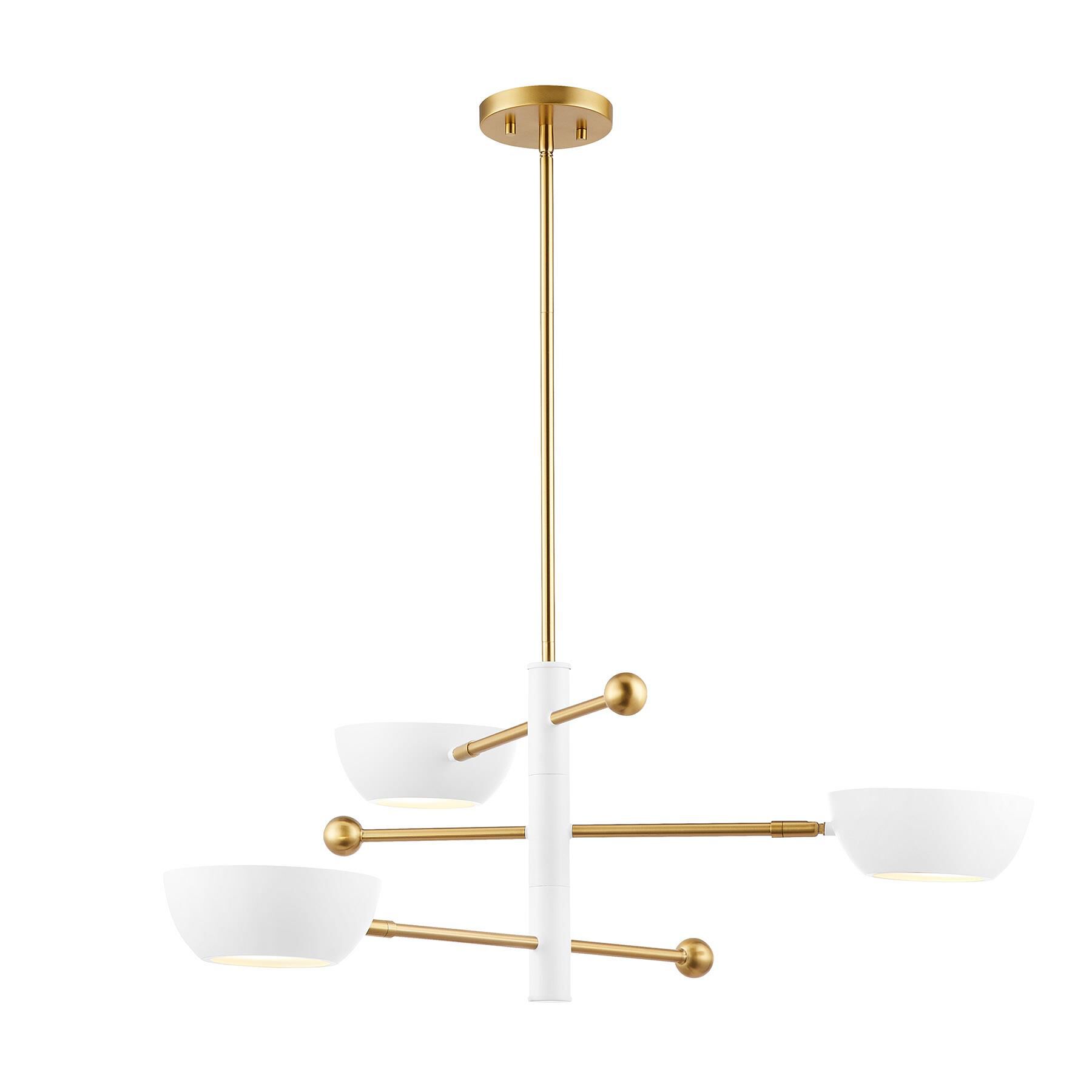 Shown in White And Natural Brass finish and Metal shade