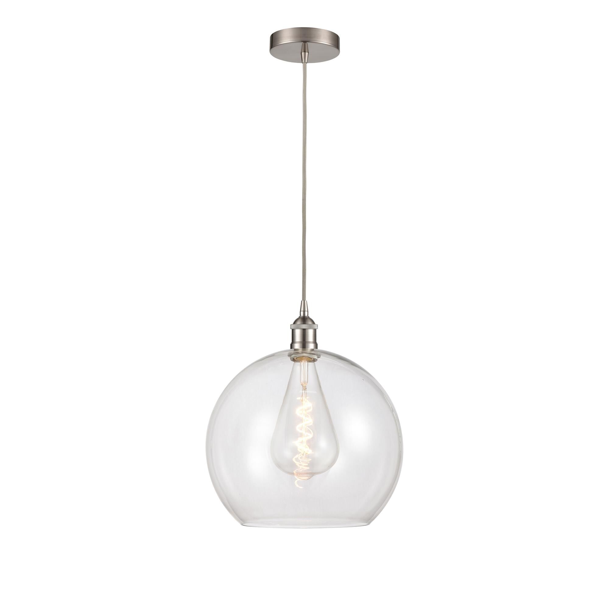 Shown in Brushed Satin Nickel finish and Clear glass