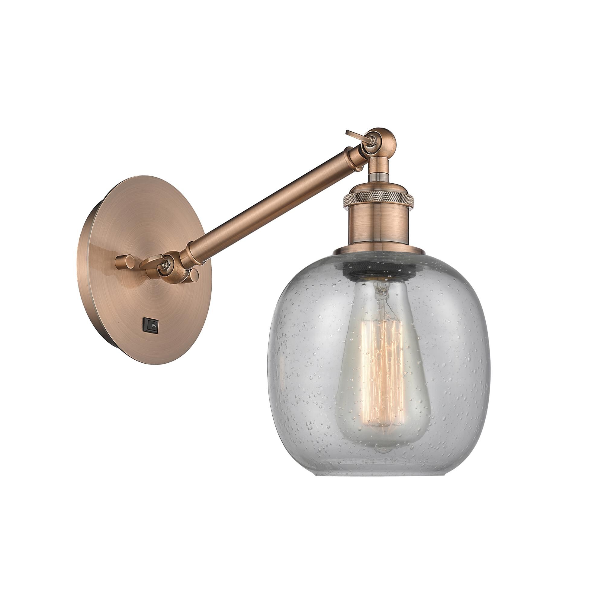 Shown in Antique Copper finish and Seedy Belfast glass