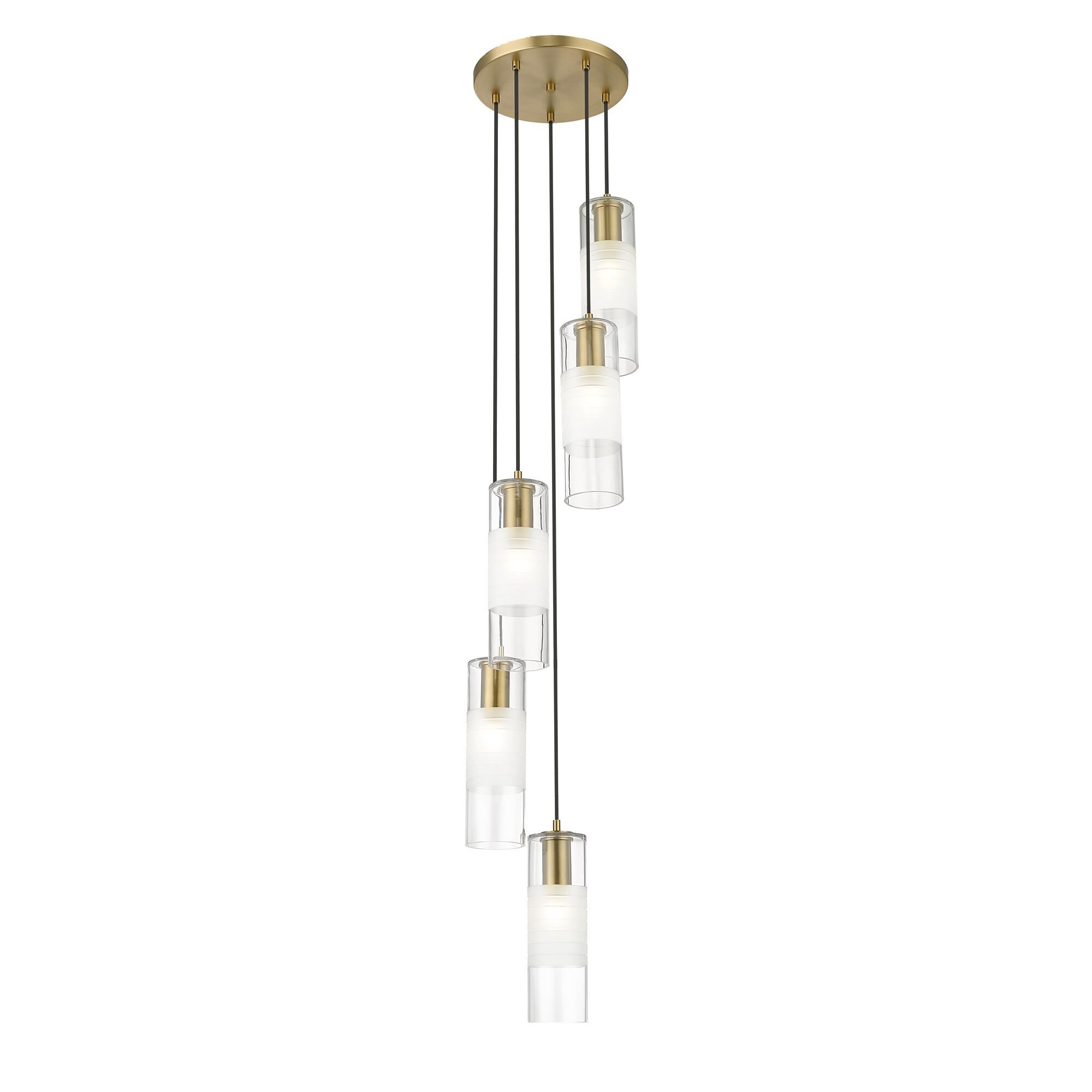 Shown in Modern Gold finish and Clear+frosted glass and Clear+frosted shade