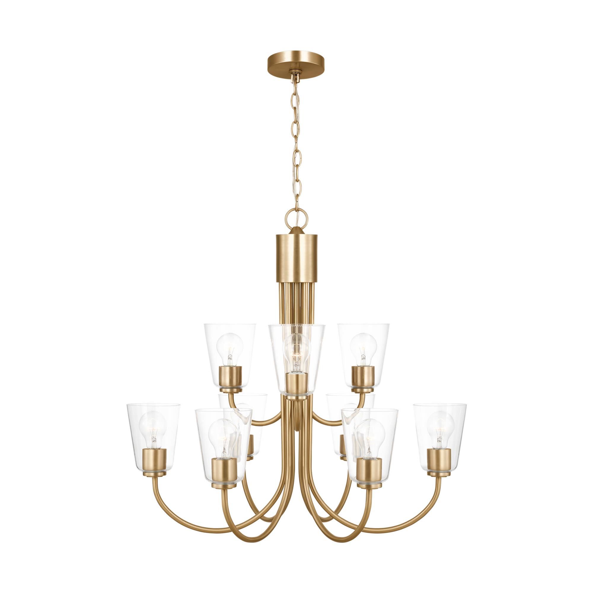 Shown in Satin Brass finish and Clear glass