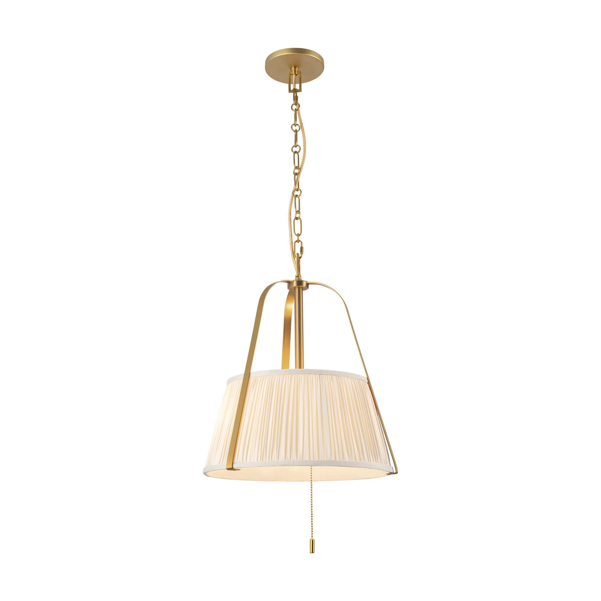 Shown in Brushed Gold finish and White Linen shade