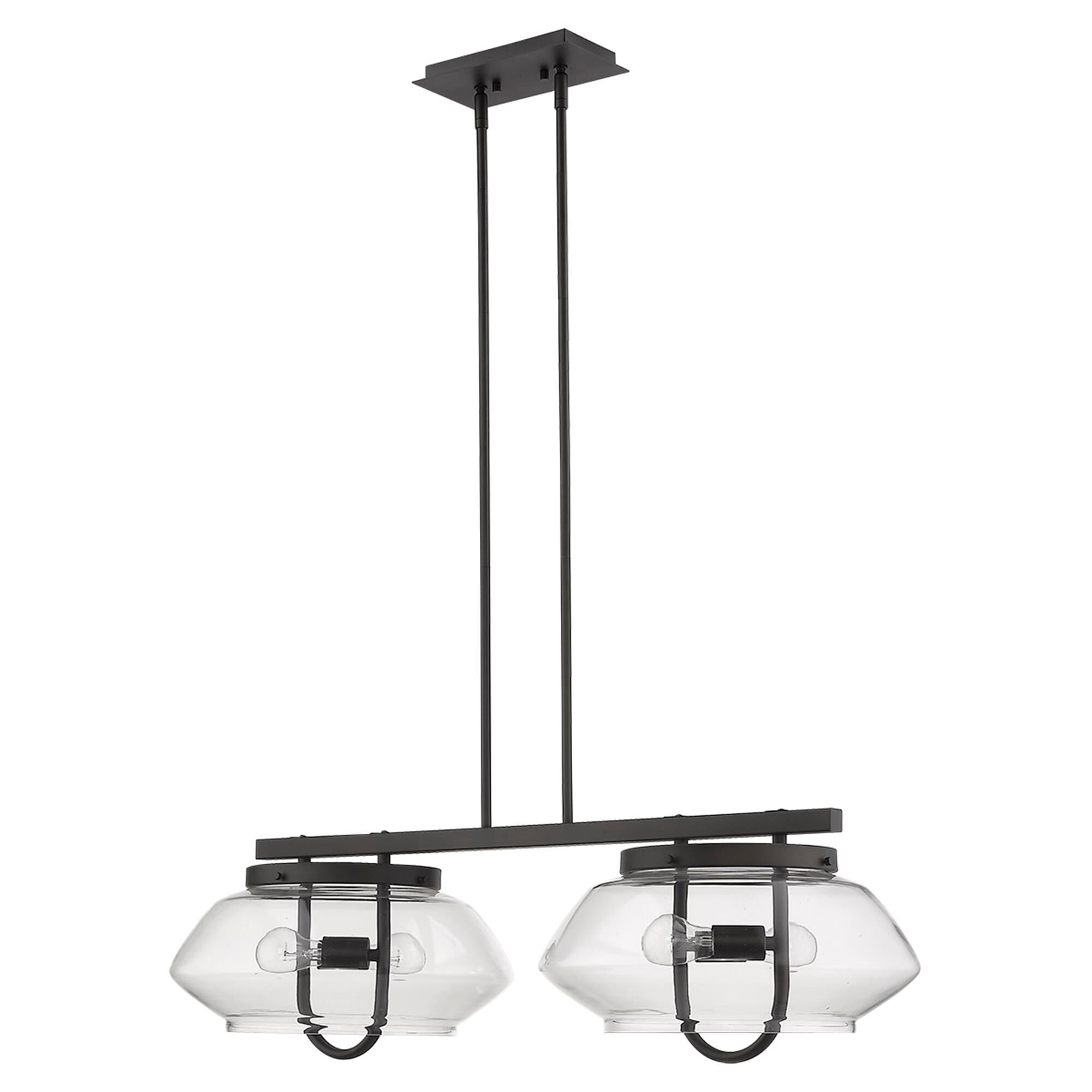 Shown in Oil-Rubbed Bronze finish and Clear glass and Clear Glass Drum shade