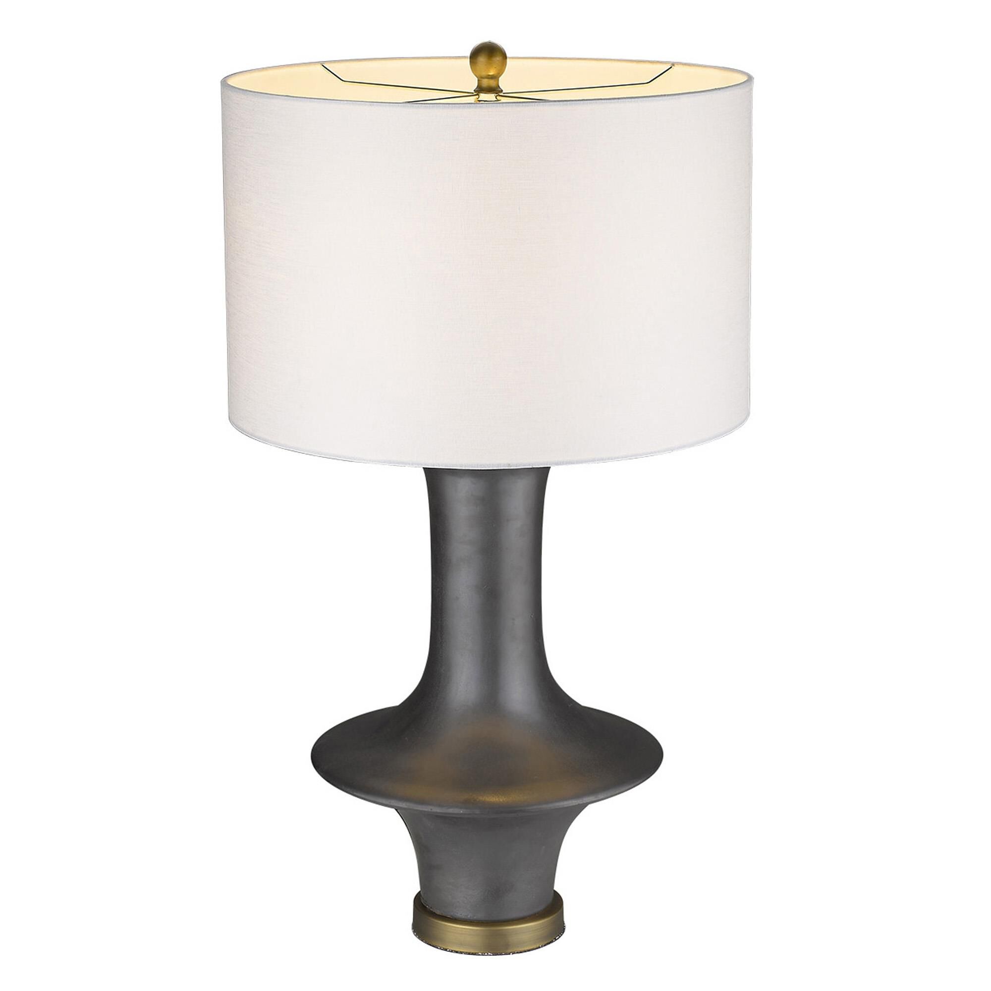 Shown in Brass finish and Seasalt glass and Seasalt Linen Drum shade