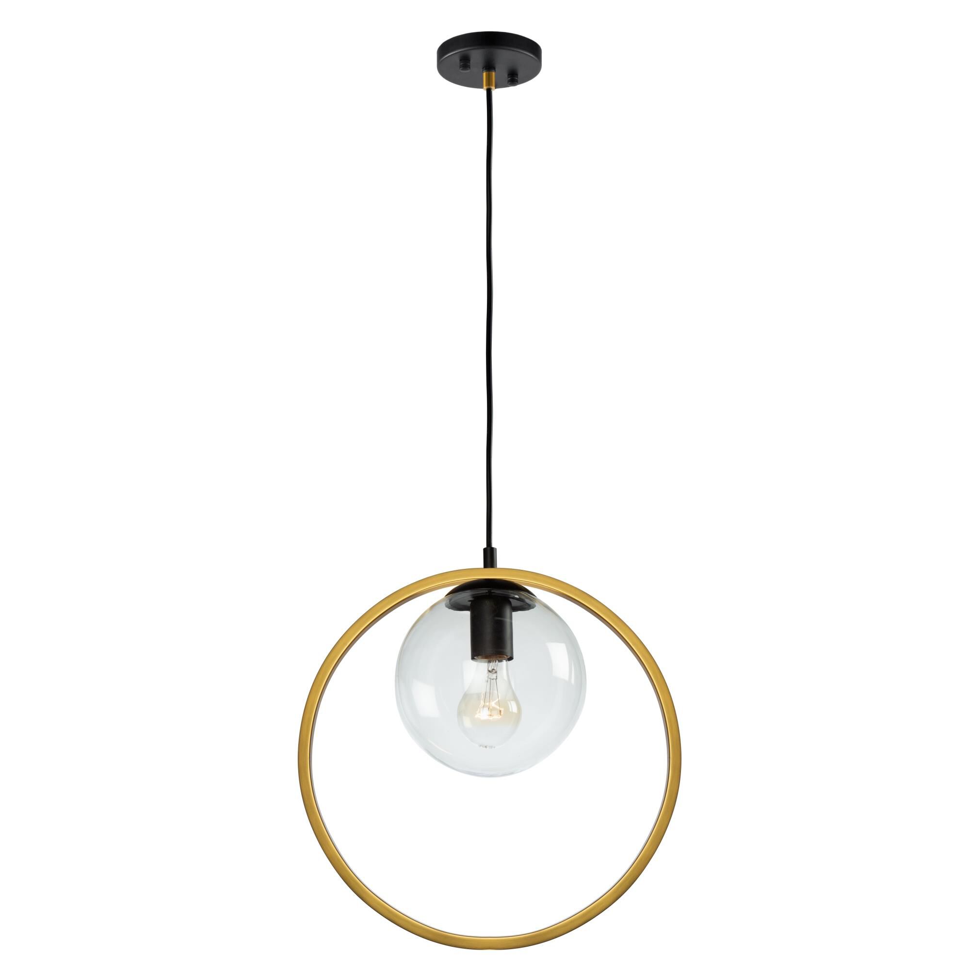 Shown in Black & Vintage Brass finish and Glass shade