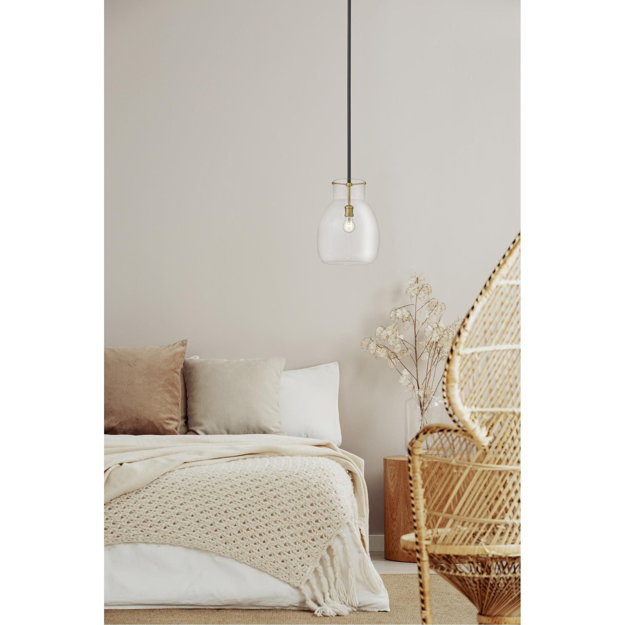 Shown in Matte Black + Olde Brass finish and Glass shade