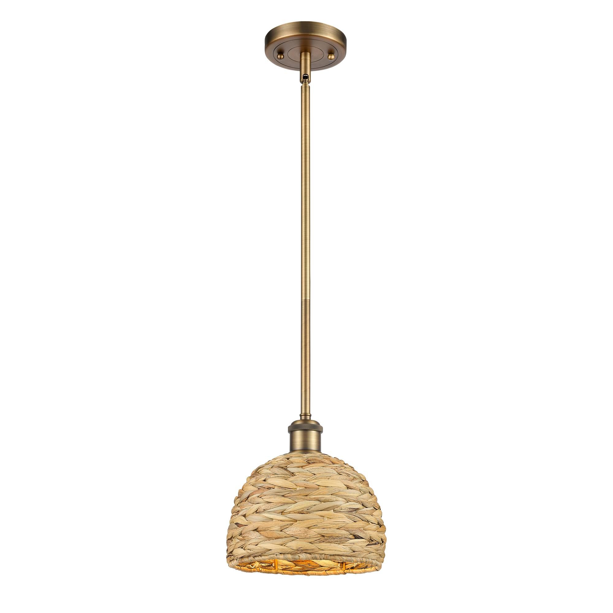 Shown in Brushed Brass finish and Natural shade