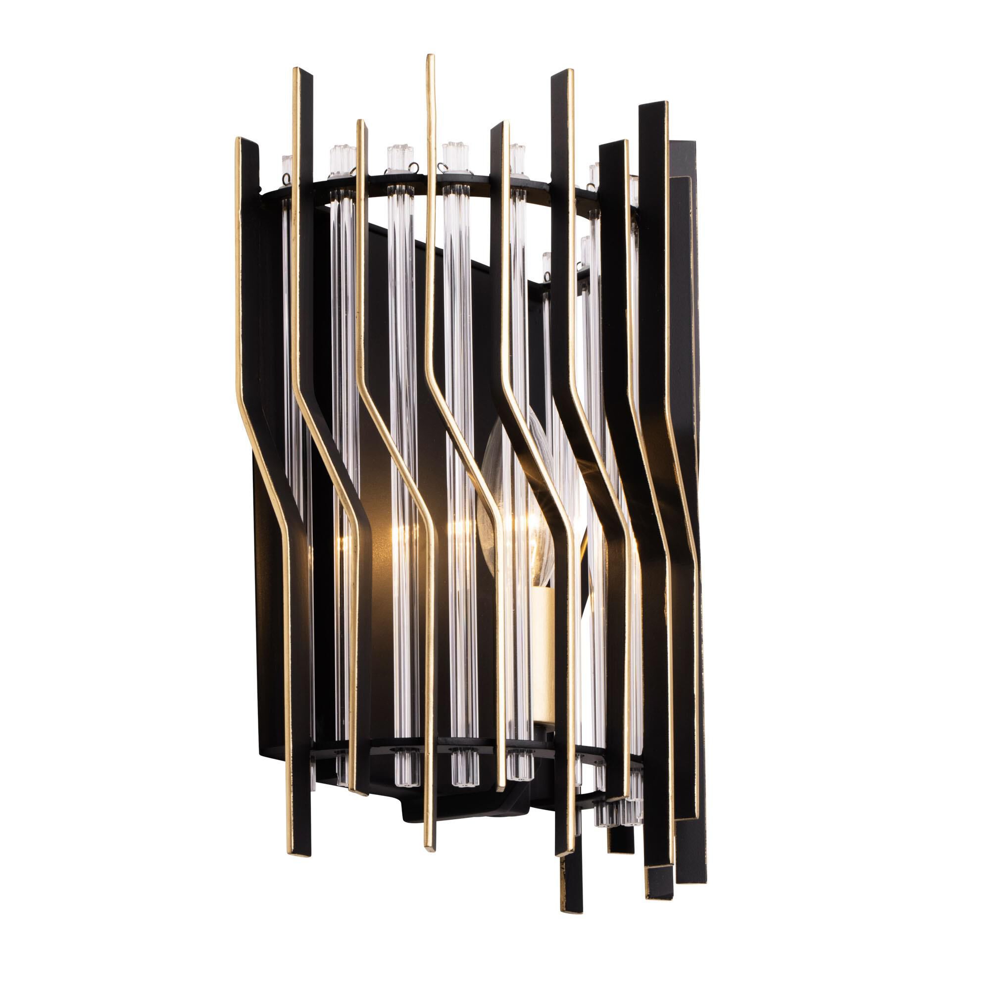 Shown in Matte Black/French Gold finish and Modern Clear Fluted shade