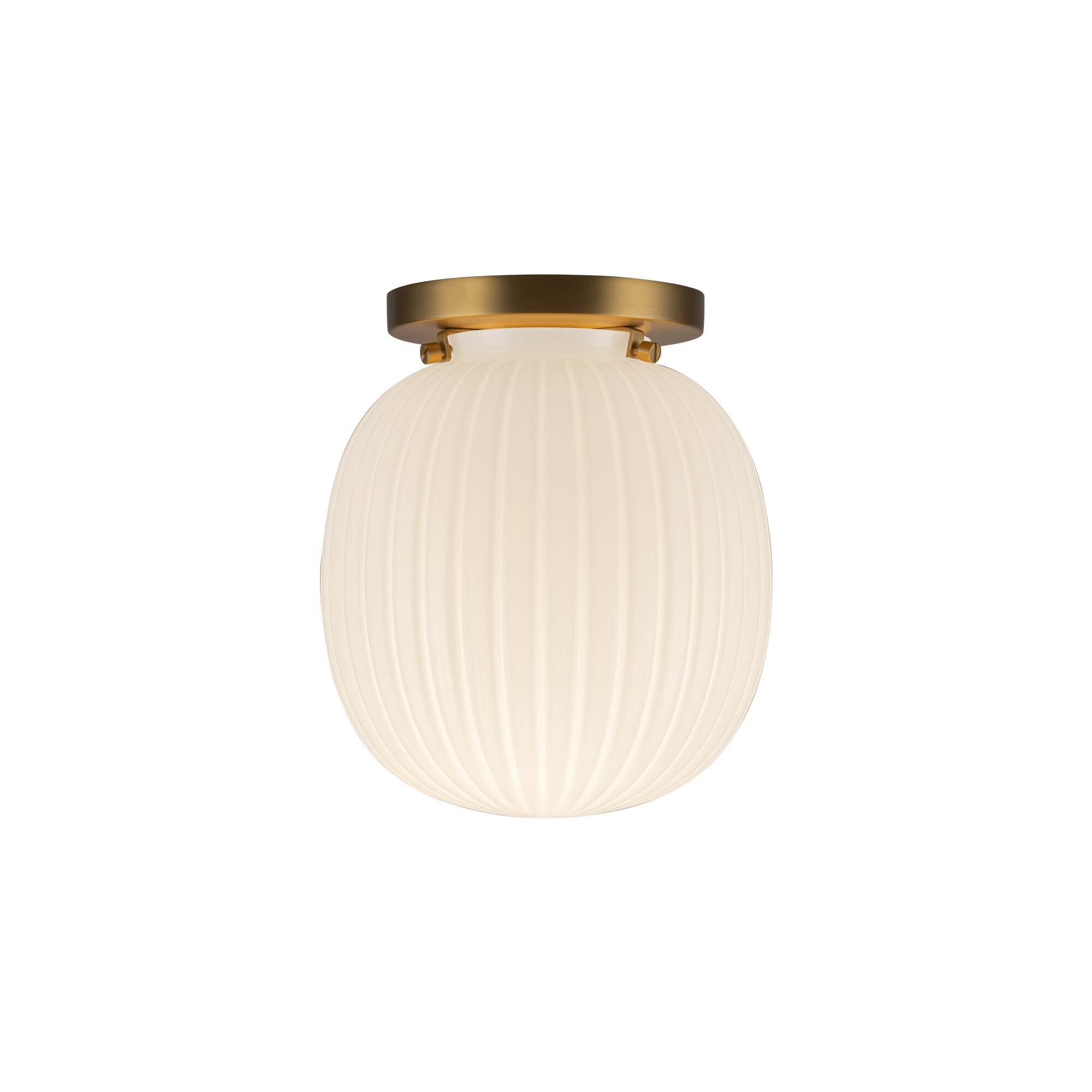 Shown in Brushed Gold finish and Glossy Ribbed Opal glass