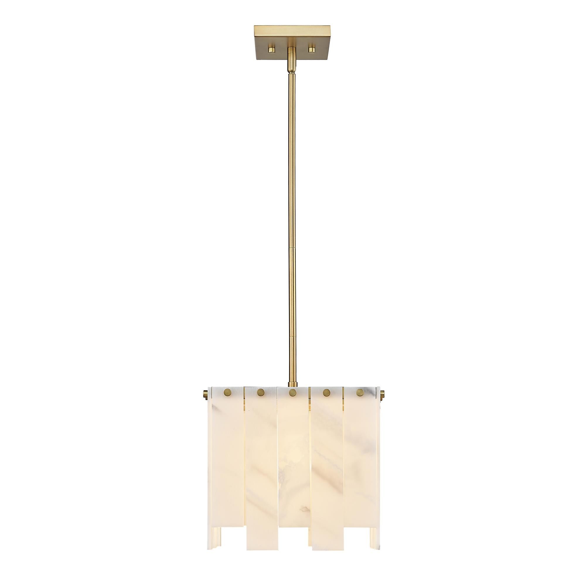 Shown in Rubbed Brass finish and Alabaster Resin shade