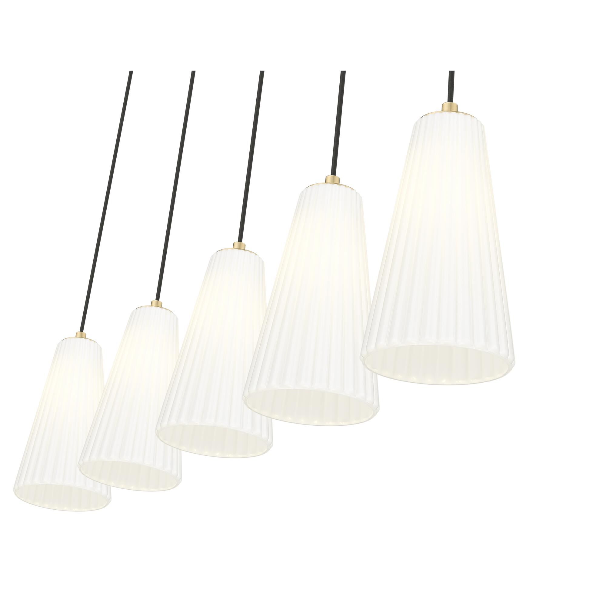 Shown in Modern Gold finish and White glass and White shade