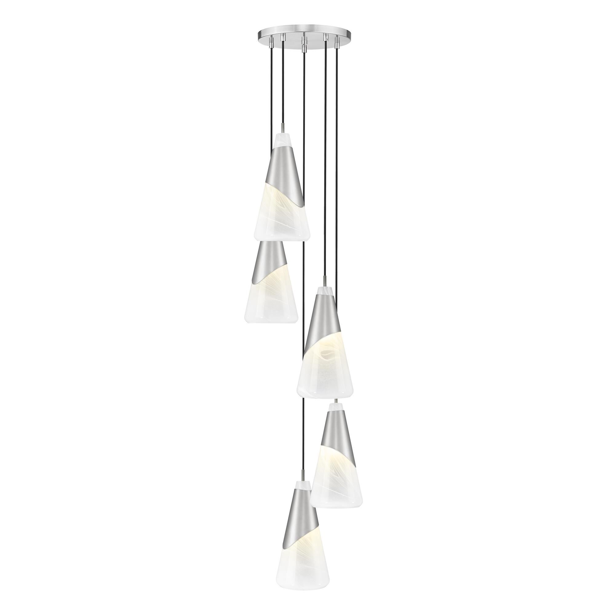 Shown in Brushed Nickel finish and White Swirl glass and White Swirl shade