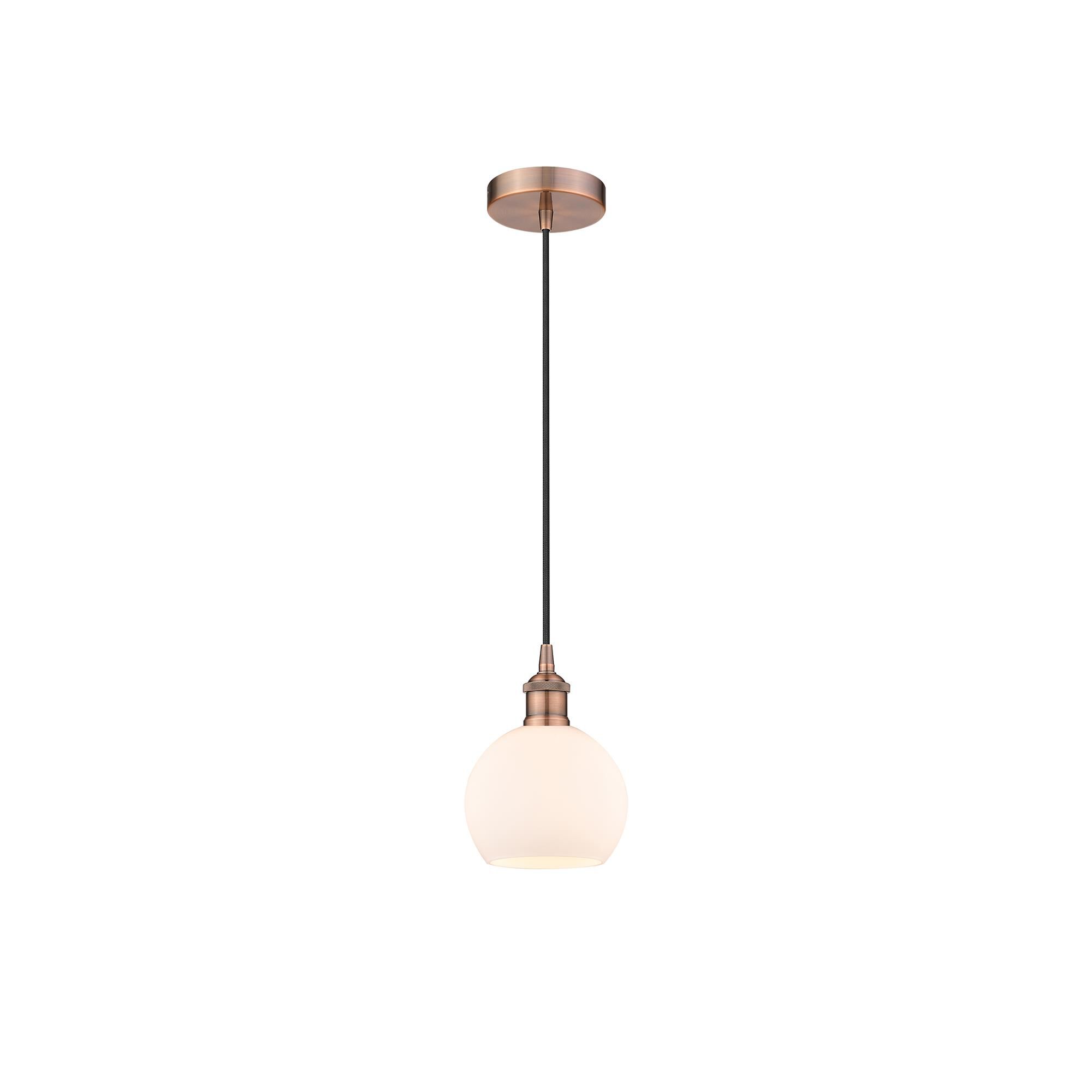 Shown in Antique Copper finish and Cased Matte White Athens glass