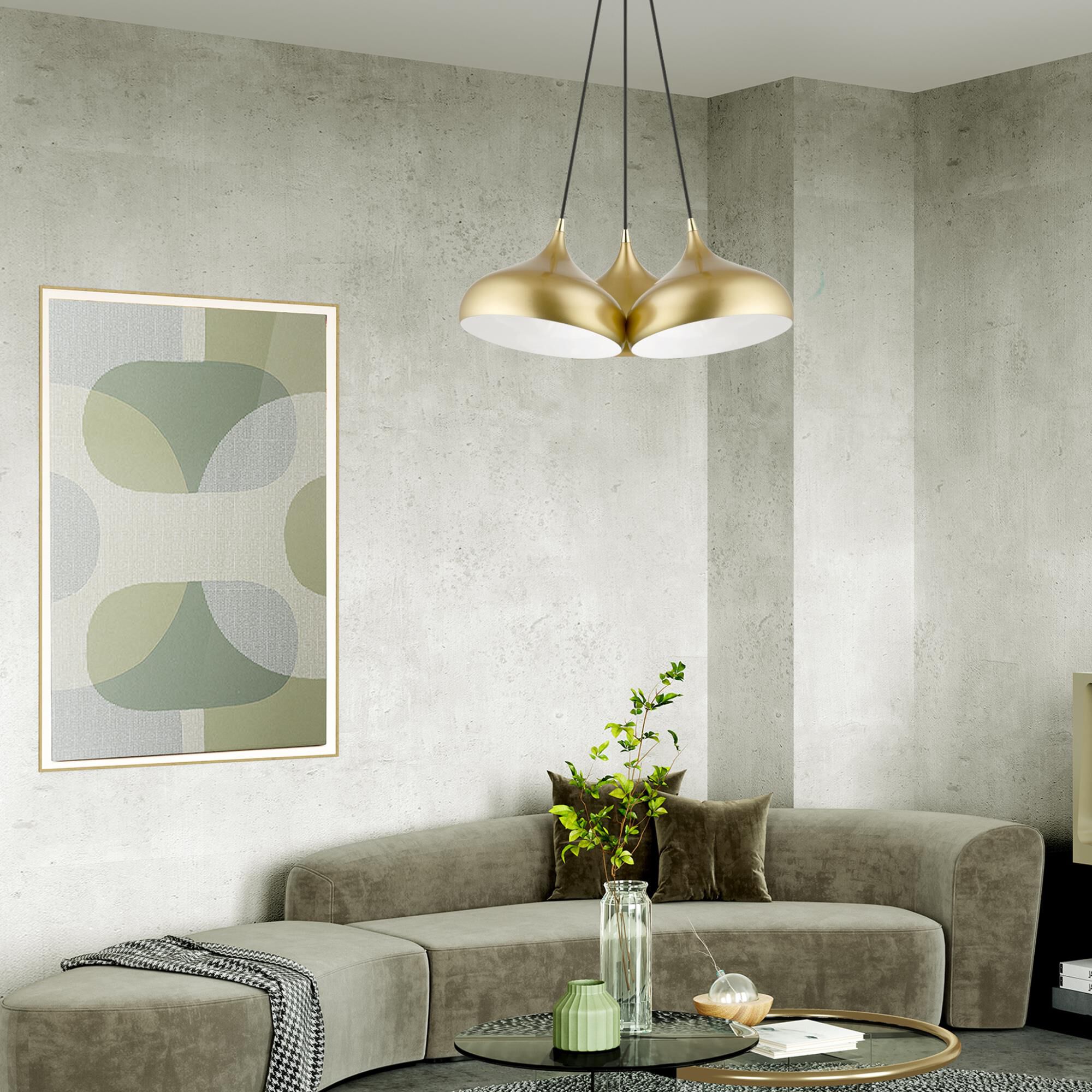 Shown in Soft Gold with Polished Brass Accents finish and Soft Gold with Shiny White shade