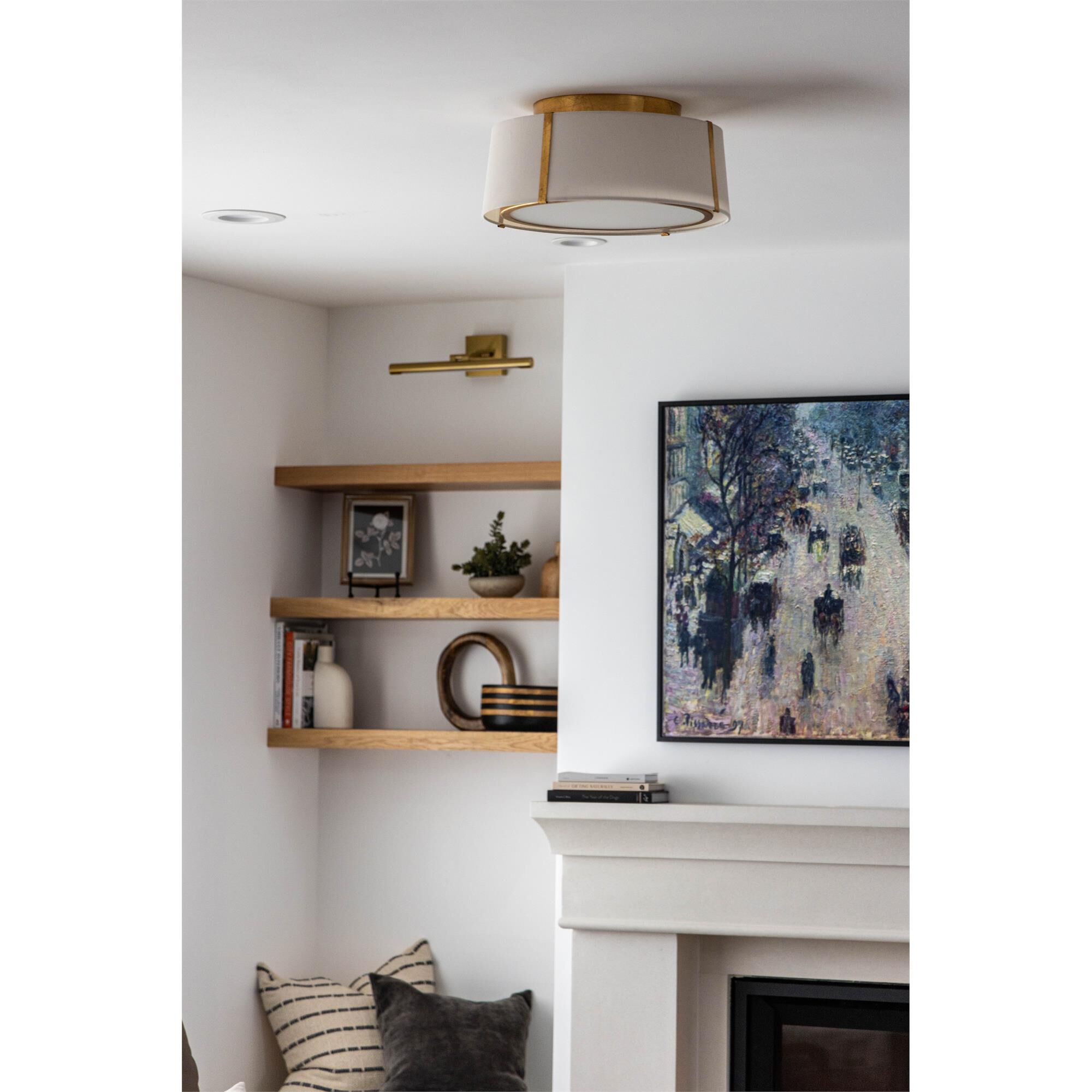 Shown in Antique Gold finish and White Silk shade