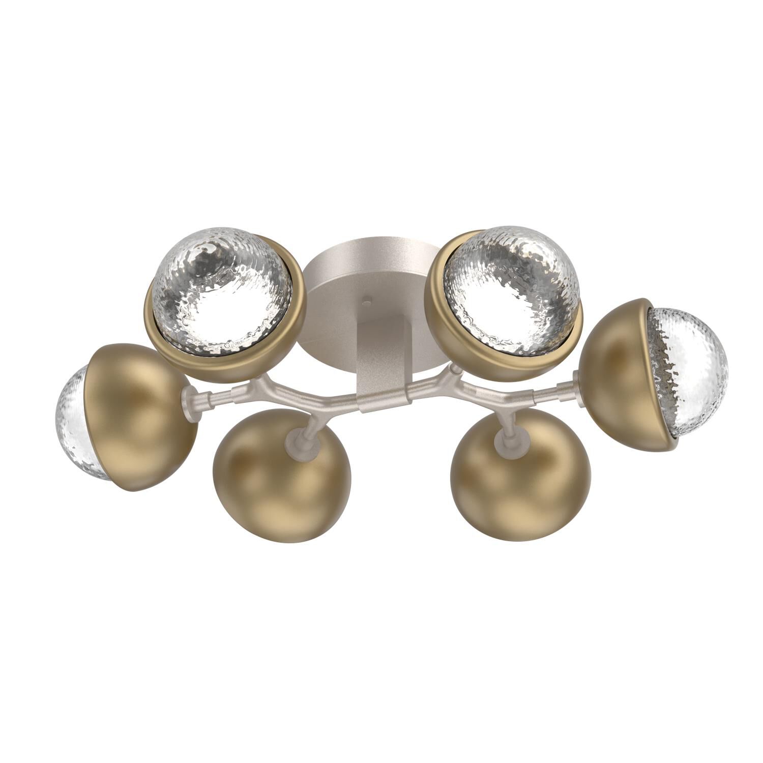 Shown in Beige Silver finish and Clear glass and Gilded Brass accent