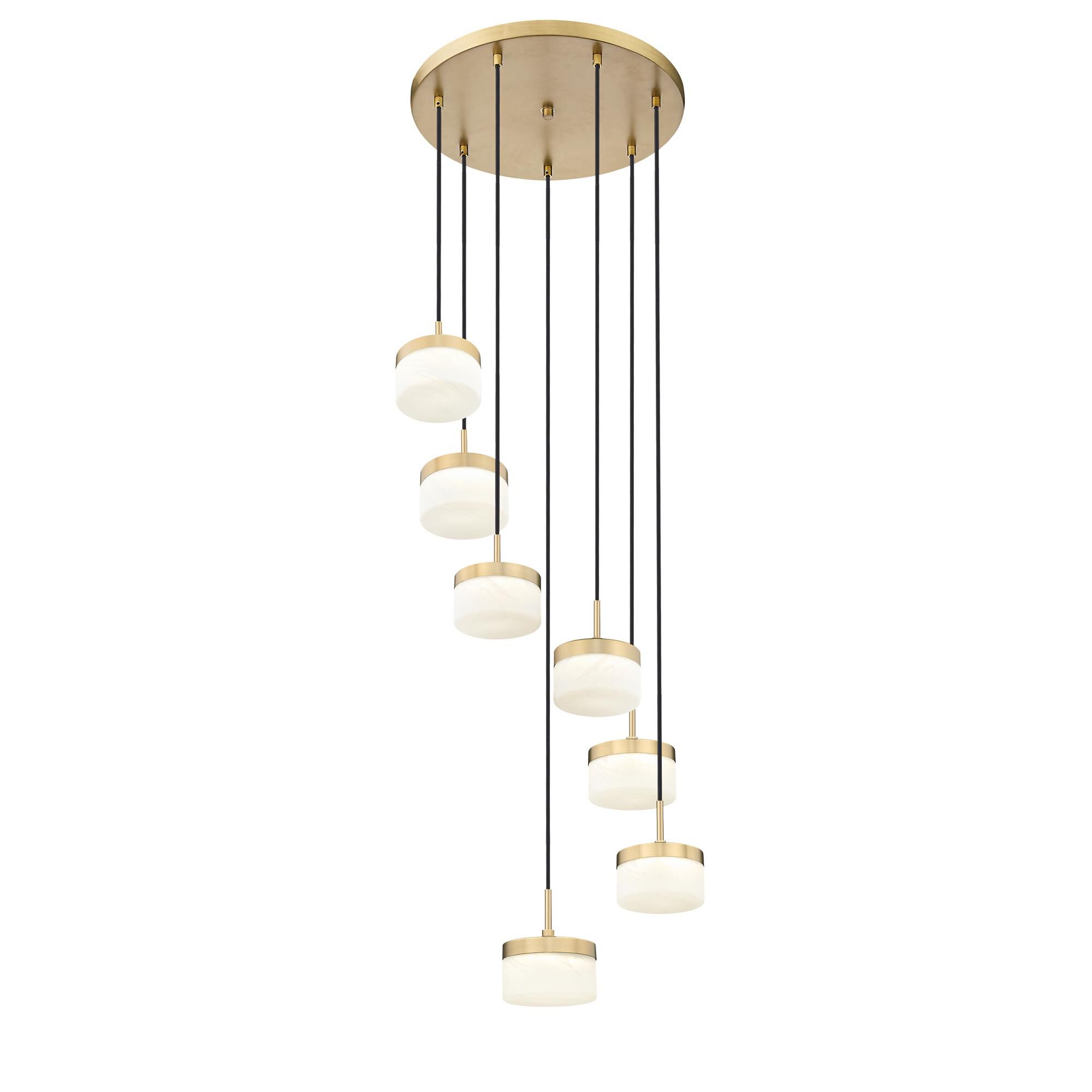 Shown in Modern Gold finish and Feathered White glass