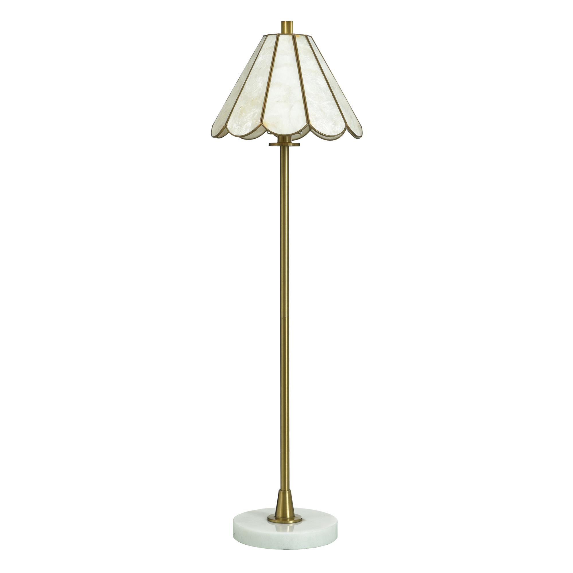 Shown in White Marble and Polished Brass finish and Brass, Capiz shade
