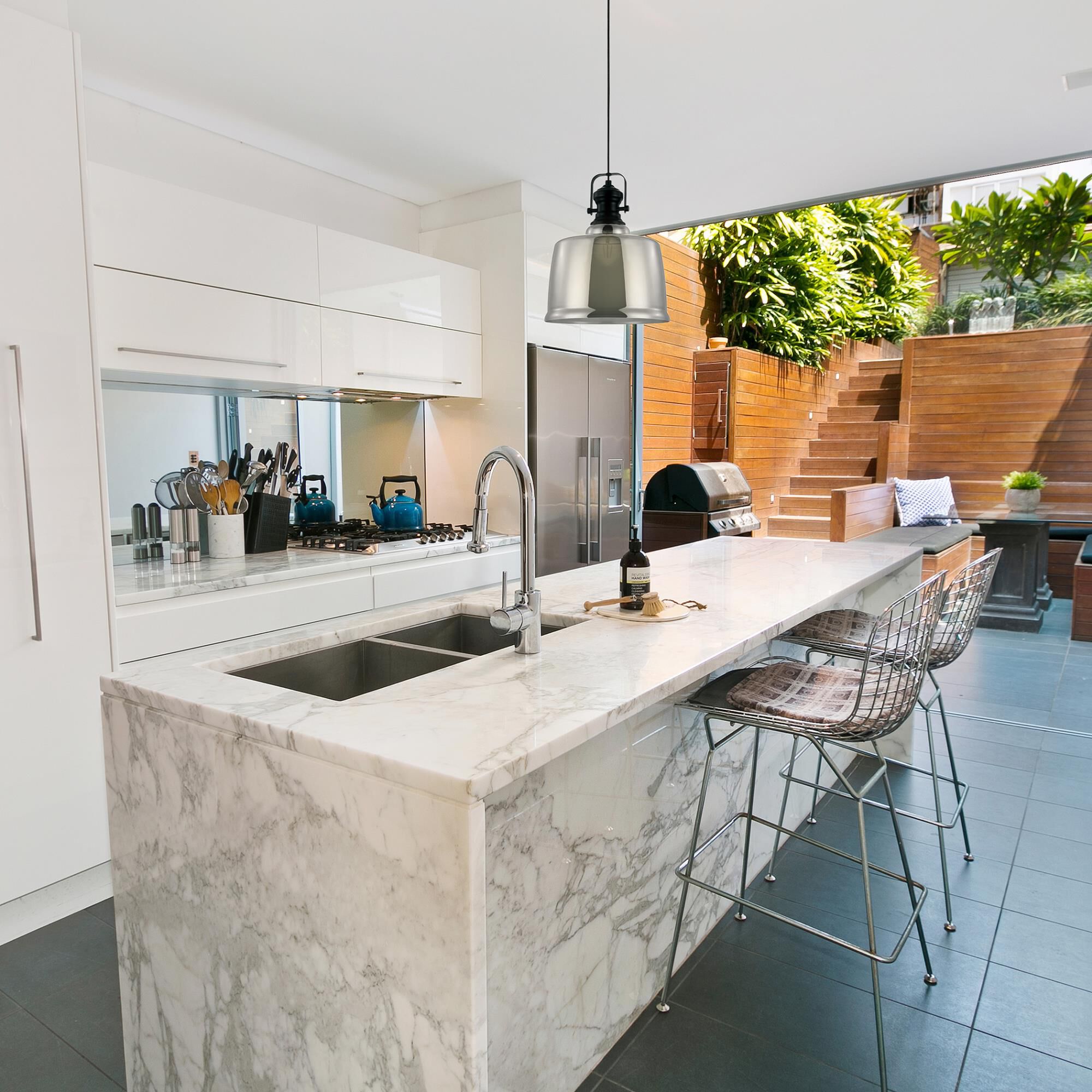 Shown in Matte black and Chrome finish and Smoked glass