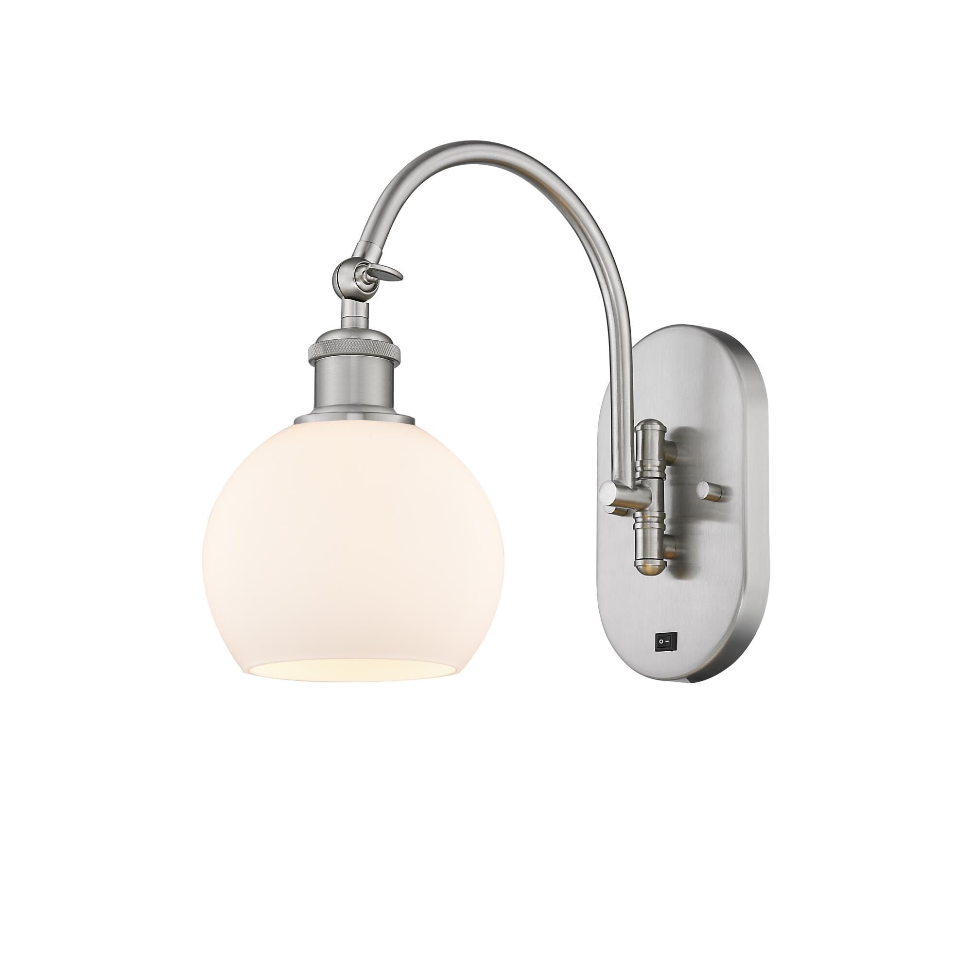 Shown in Brushed Satin Nickel finish and Cased Matte White glass