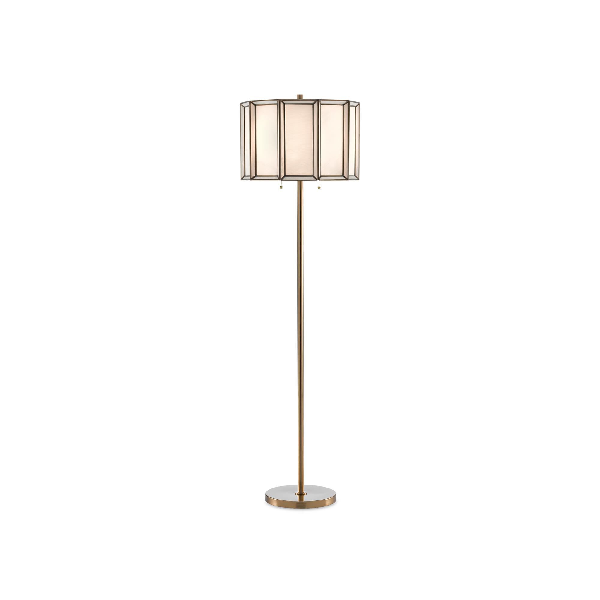 Shown in Antique Brass - White finish and White - Antique Brass shade