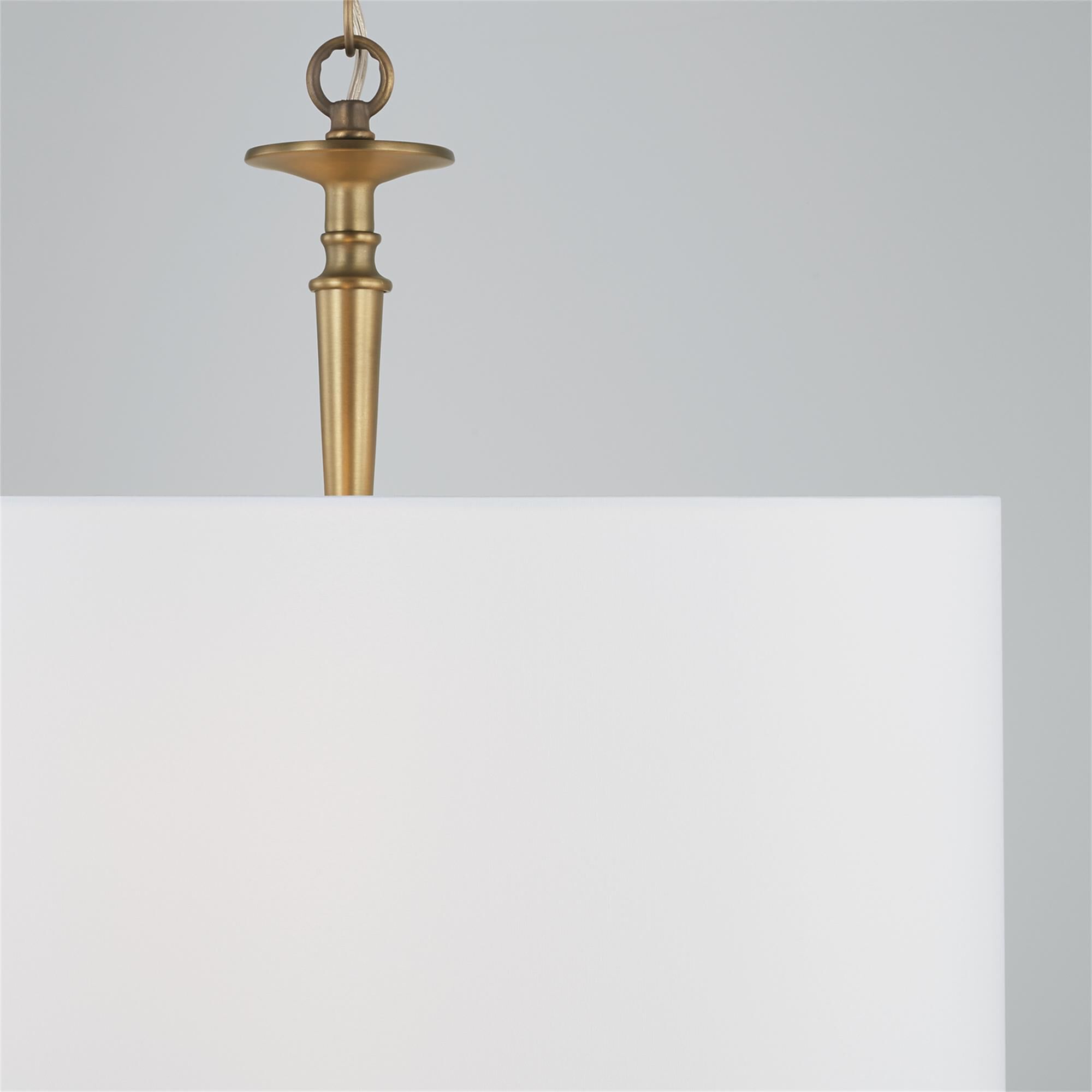 Shown in Aged Brass finish and White Fabric shade