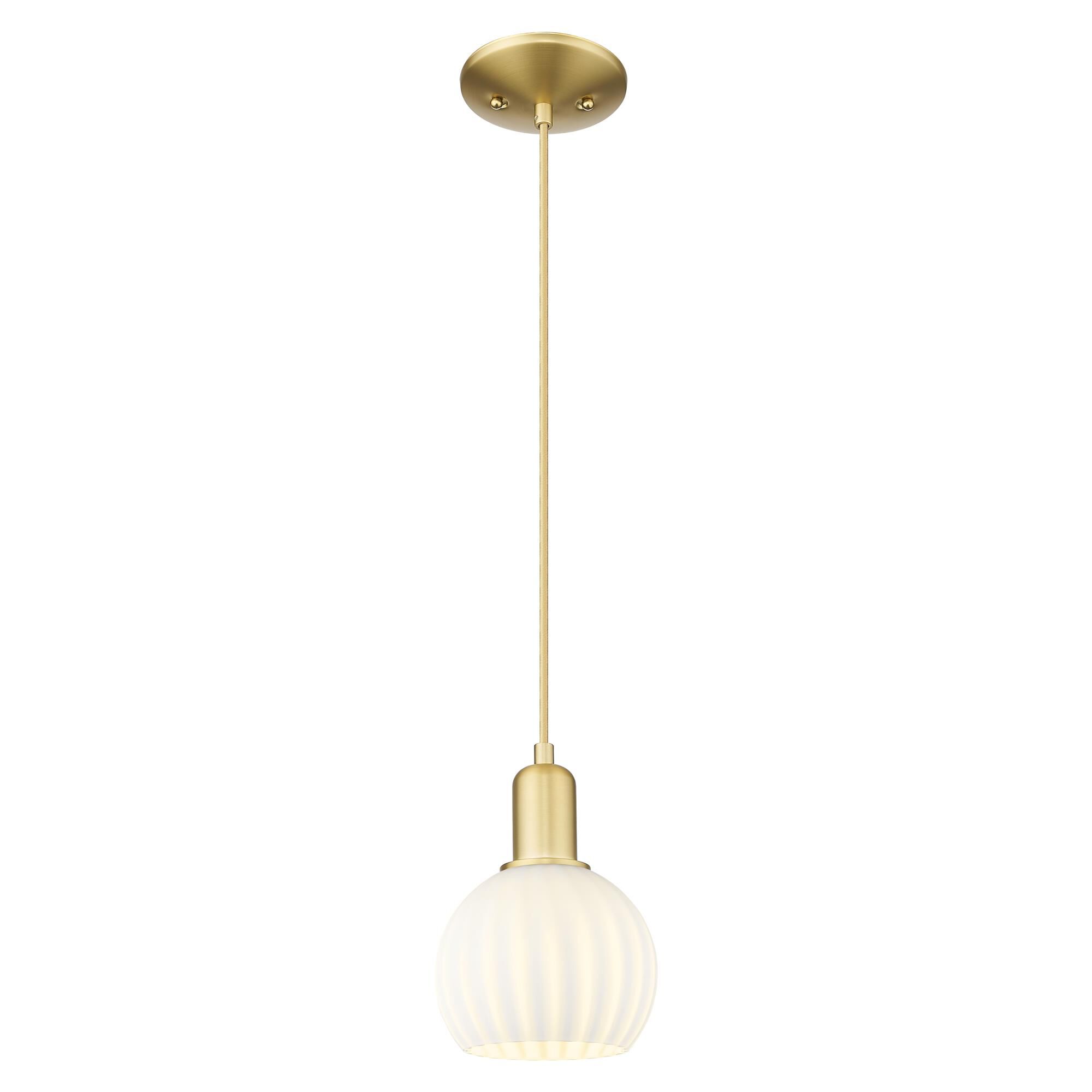 Shown in Satin Gold finish and White Venetian glass