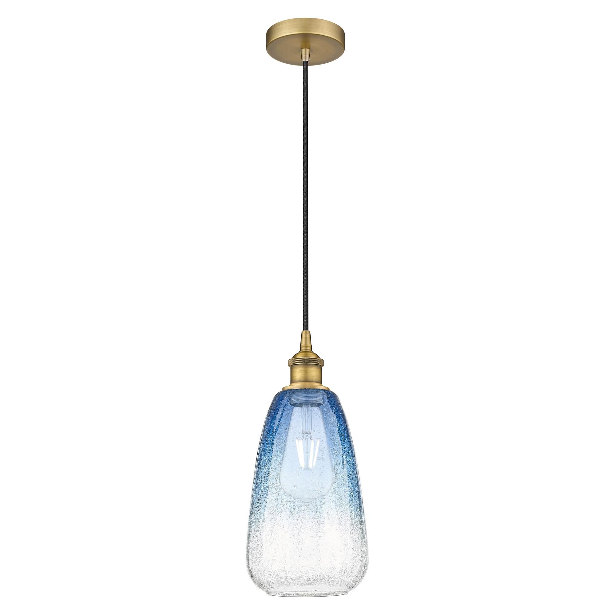 Shown in Brushed Brass finish and Sapphire Blue glass