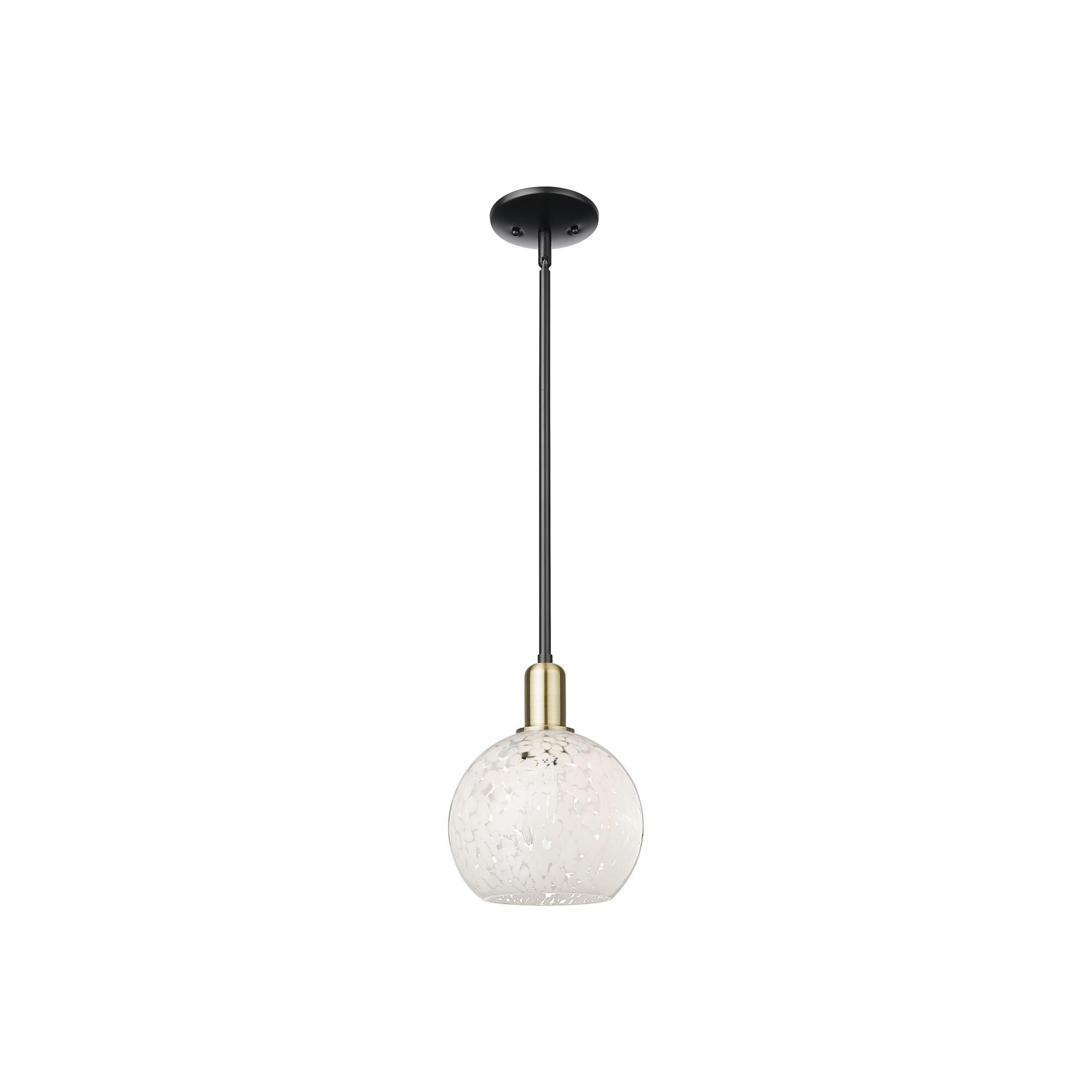 Shown in Black Antique Brass finish and White Mouchette glass