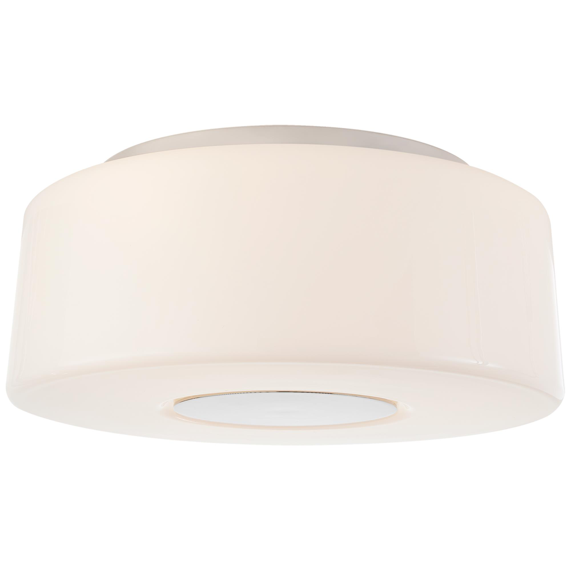 Shown in Polished Nickel finish and White glass
