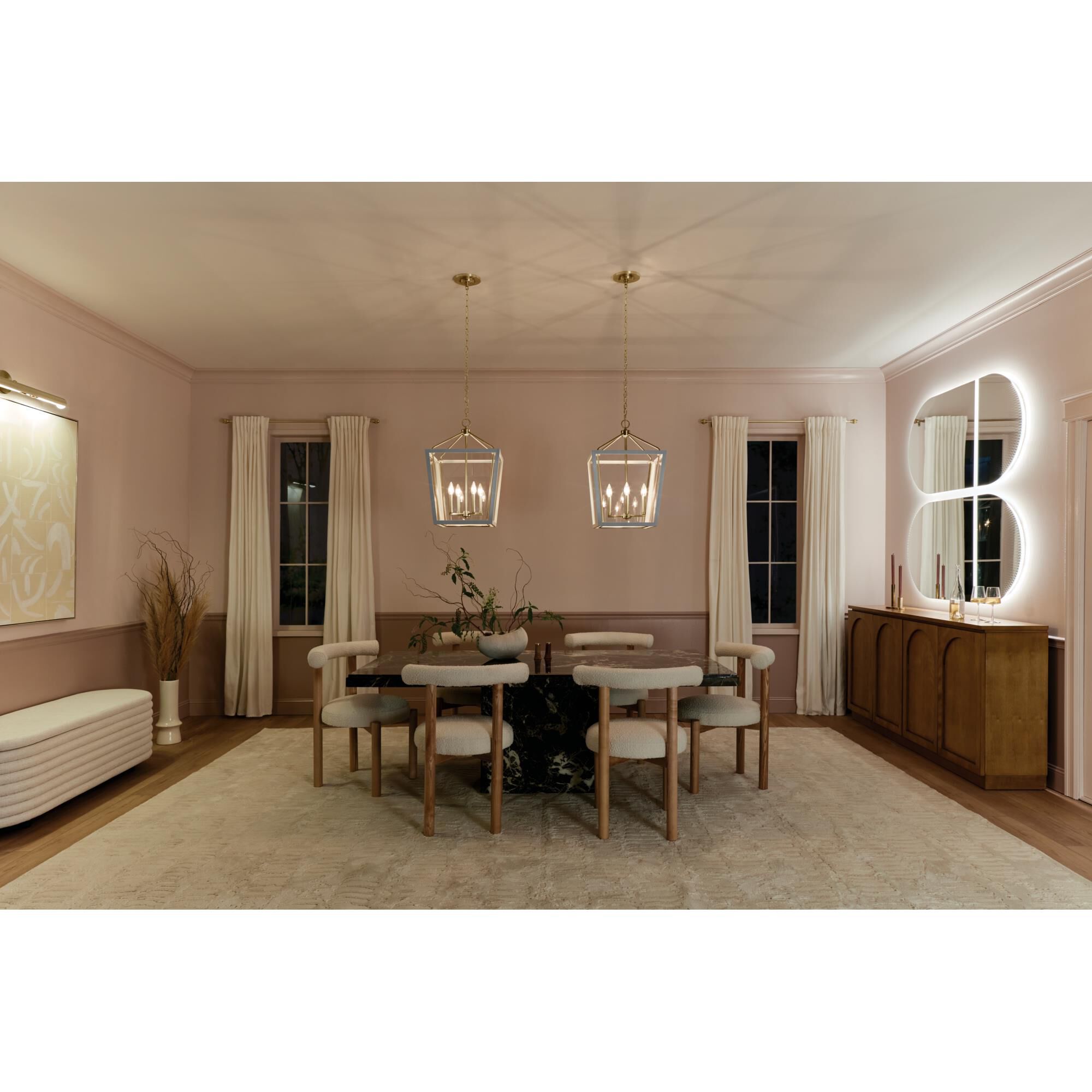 Shown in Champagne Bronze and White finish and Clear glass