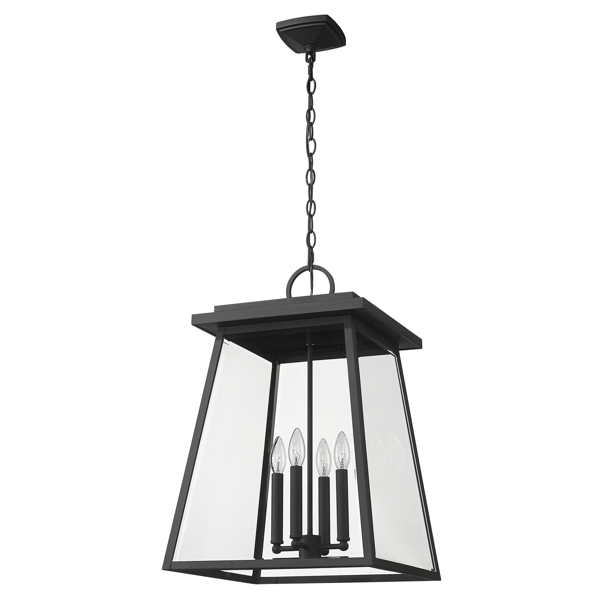 Shown in Black finish and Clear Beveled glass