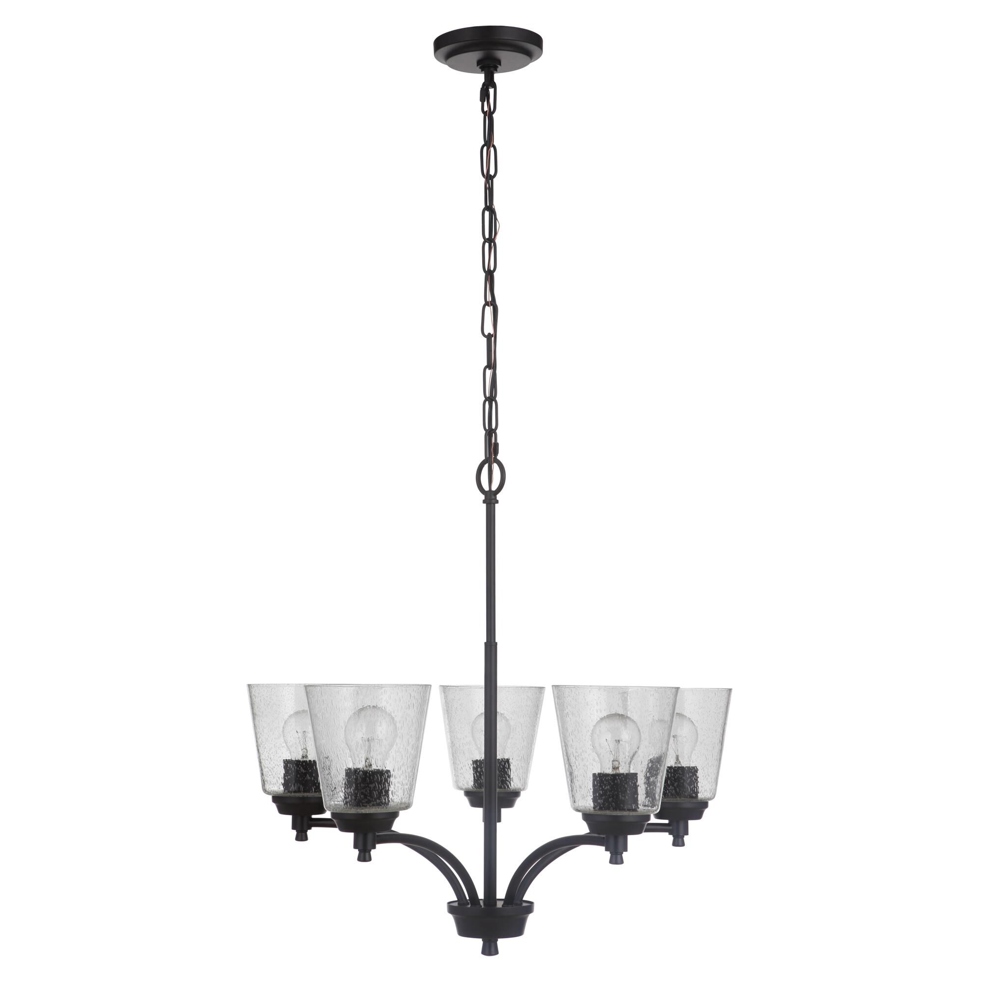 Shown in Flat Black finish and Clear Seeded glass and Glass shade