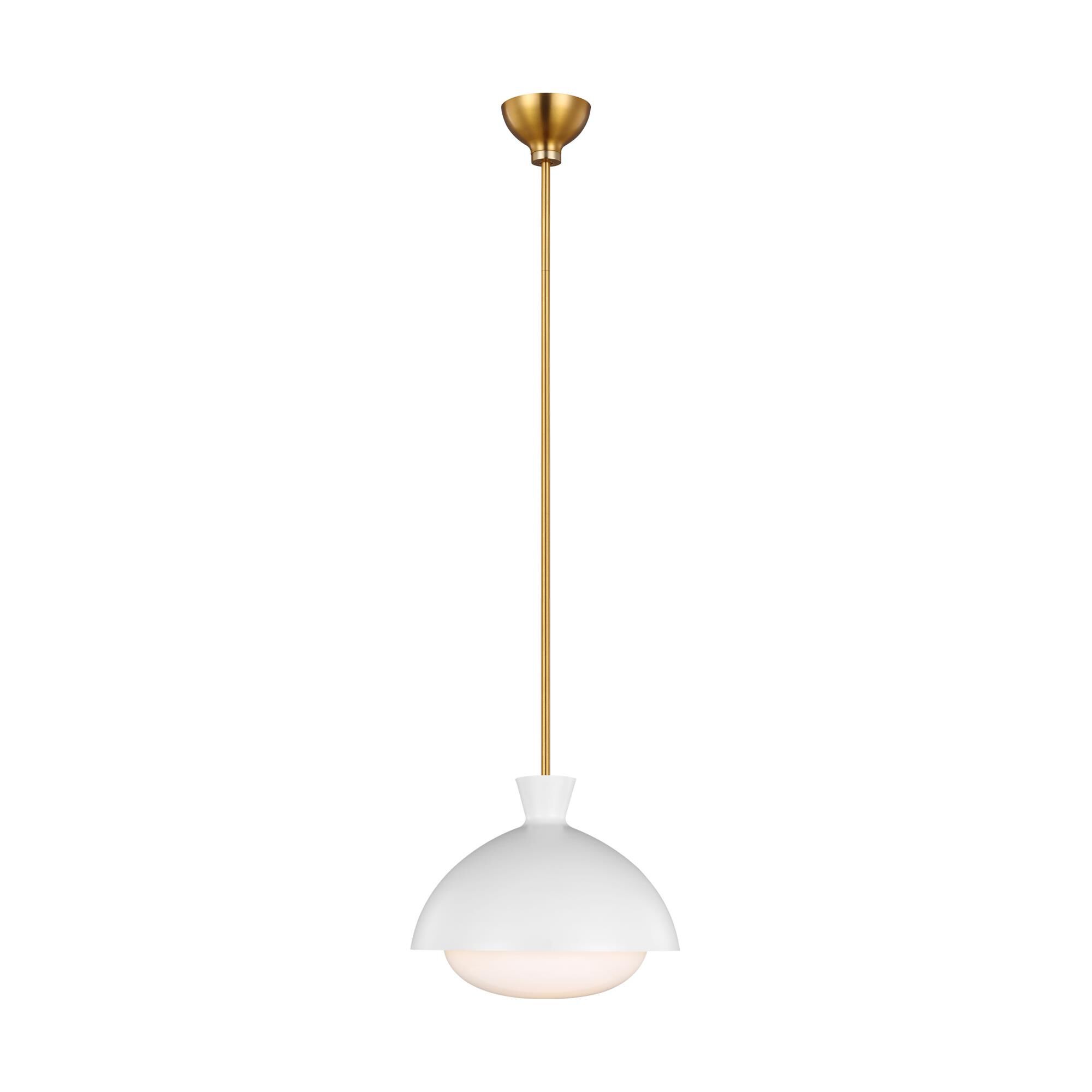 Shown in Burnished Brass finish and White Milk glass