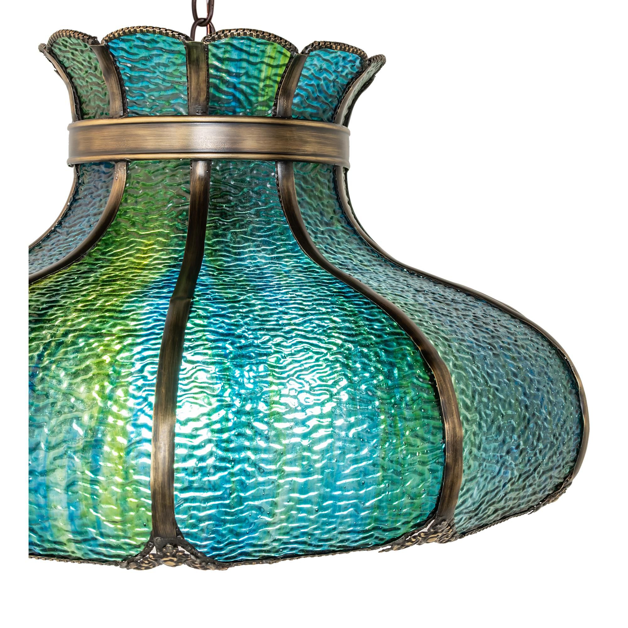 Shown in Antique Finish finish and Blue glass