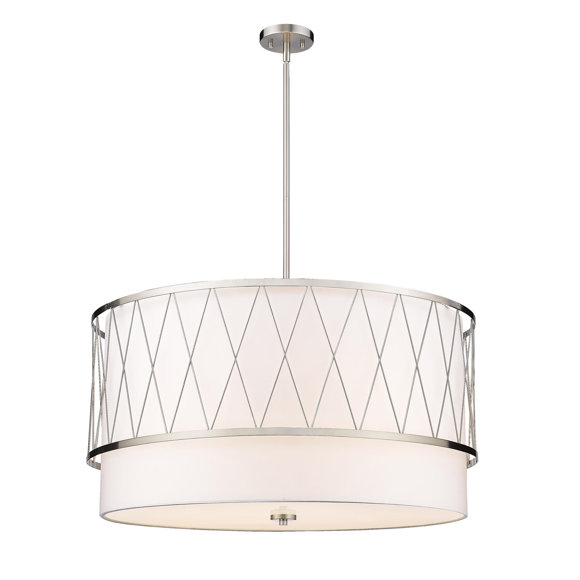 Shown in Brushed Nickel finish and White glass and White shade