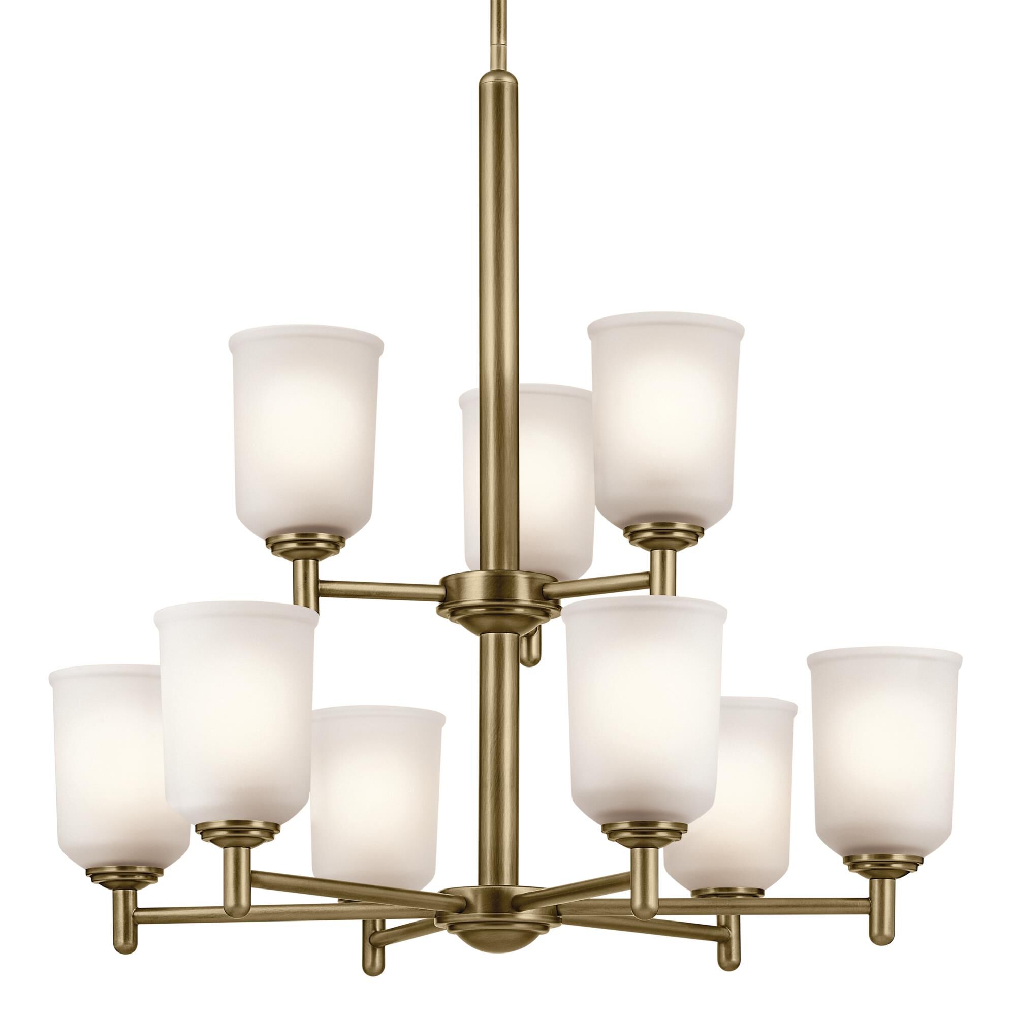 Shown in Natural Brass finish and Clear Satin Etched glass