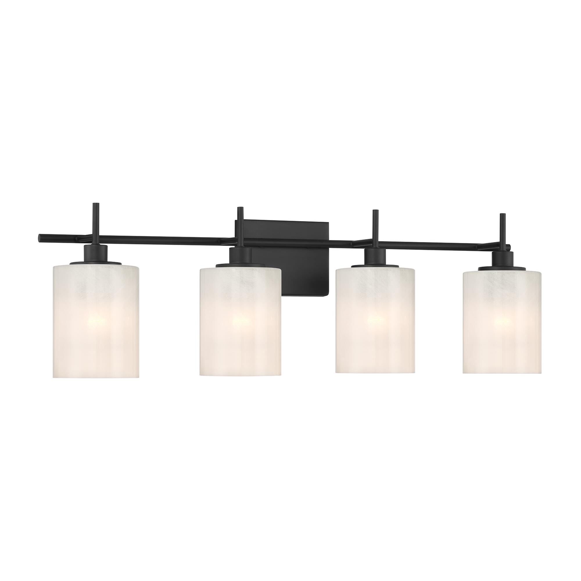 Shown in Matte Black finish and White Strie glass