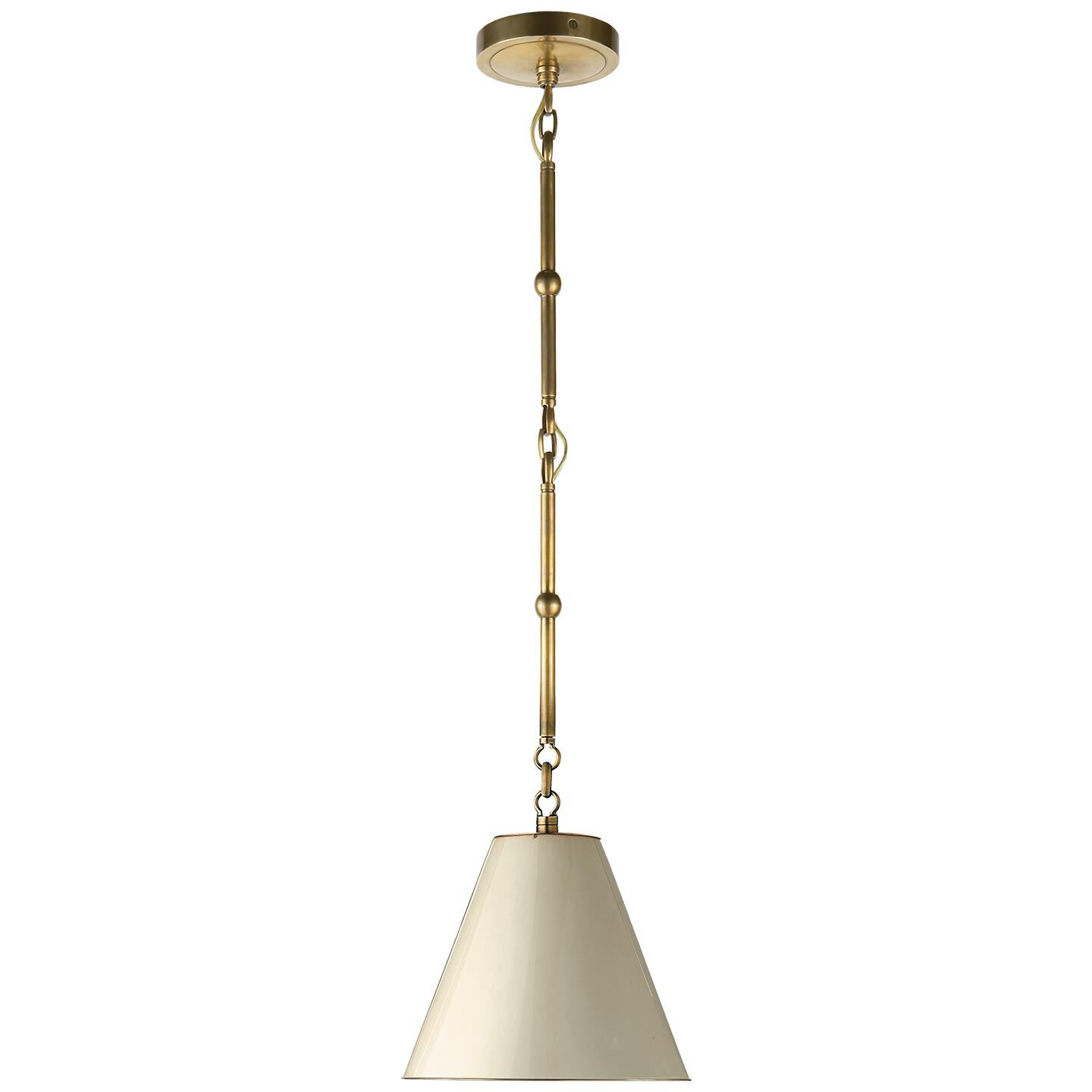 Shown in Hand-Rubbed Antique Brass finish and Antique White With Brass Interior shade