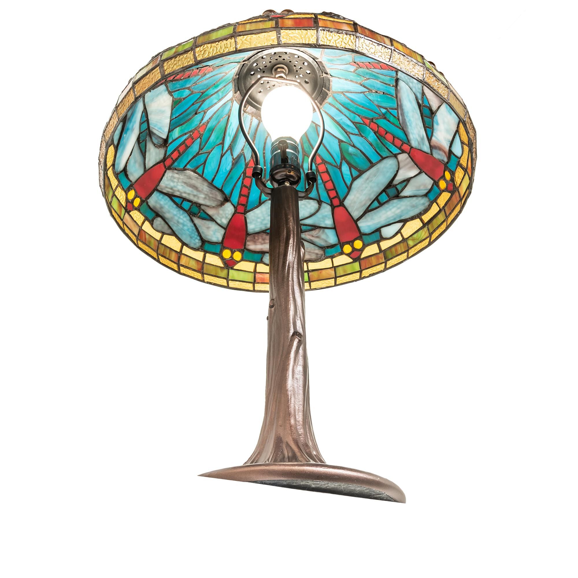 Shown in Mahogany Bronze finish and Green;Chocolate;White glass