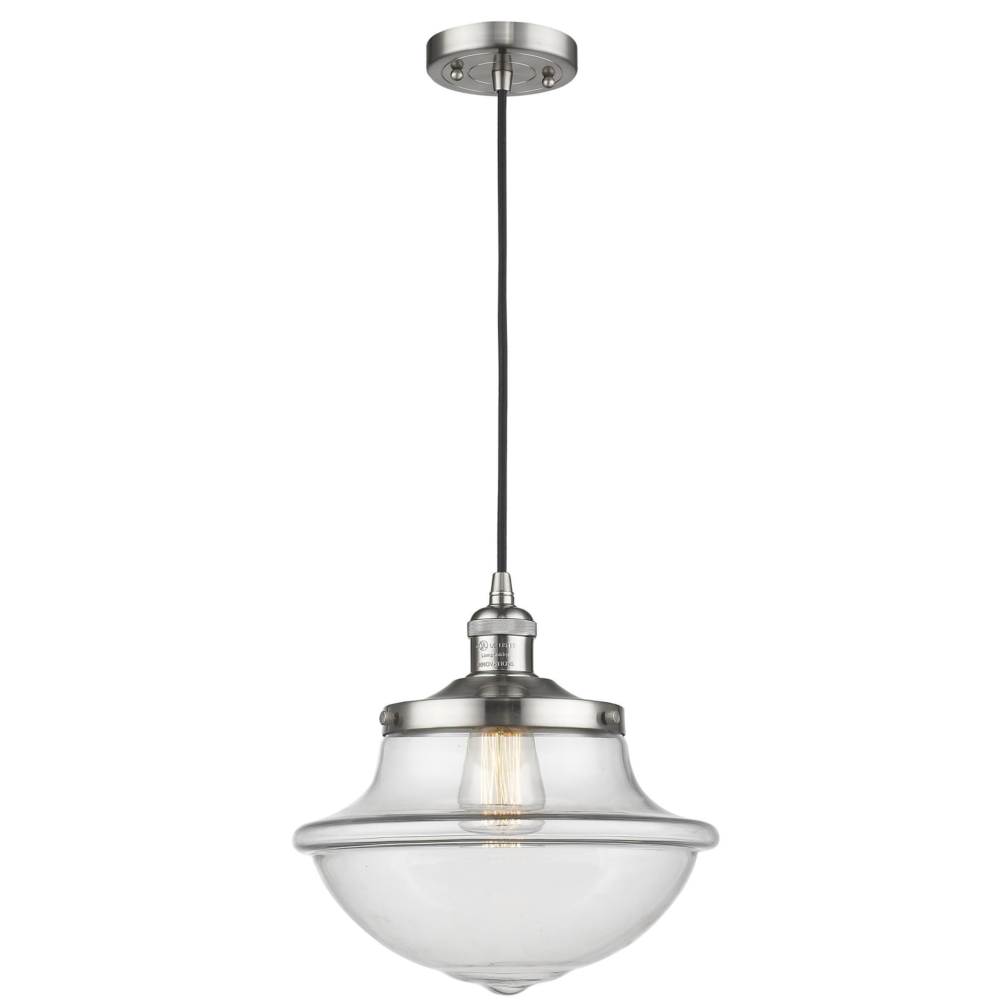 Shown in Brushed Satin Nickel finish and Clear glass