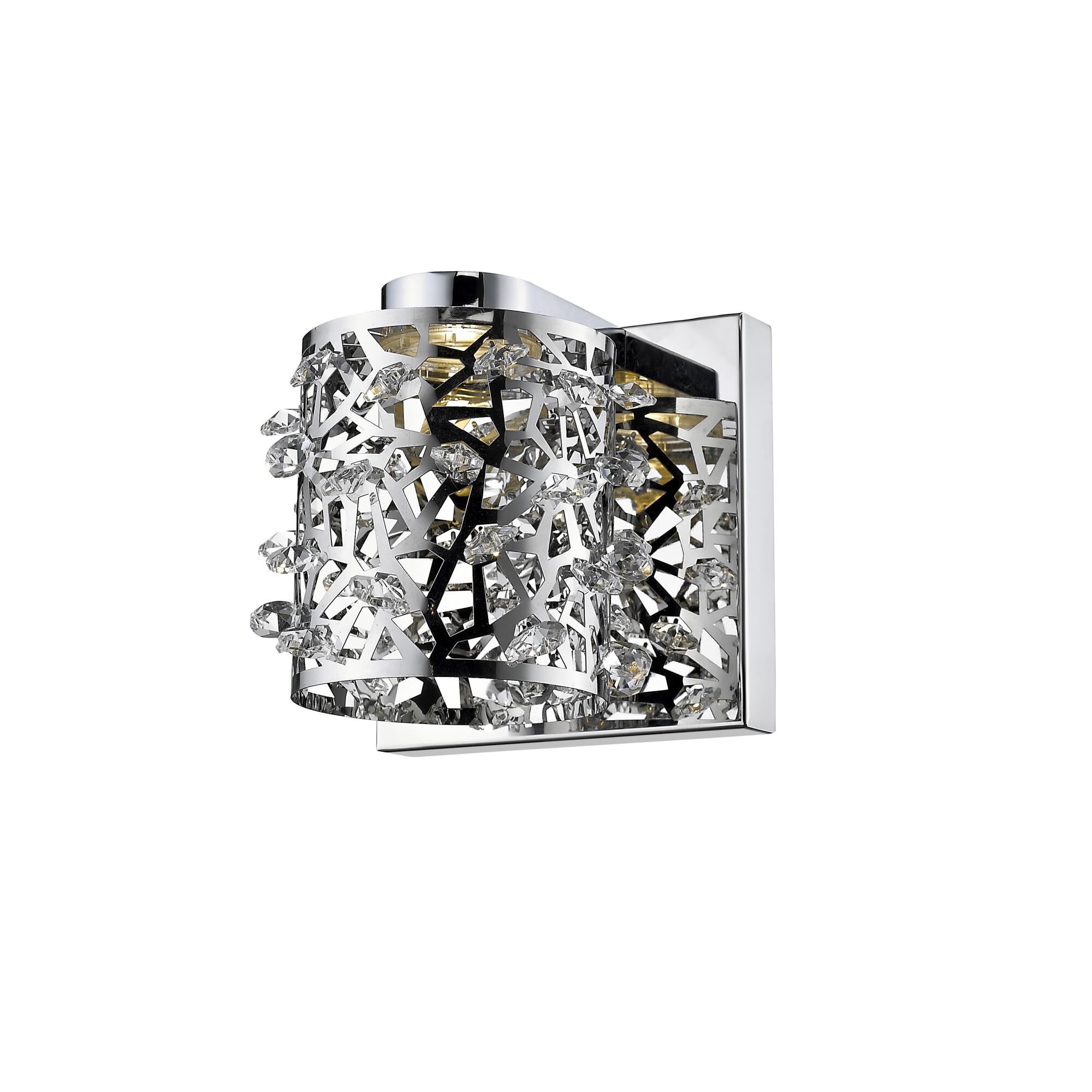 Shown in Chrome finish and Crystal + Steel glass and Crystal + Steel shade