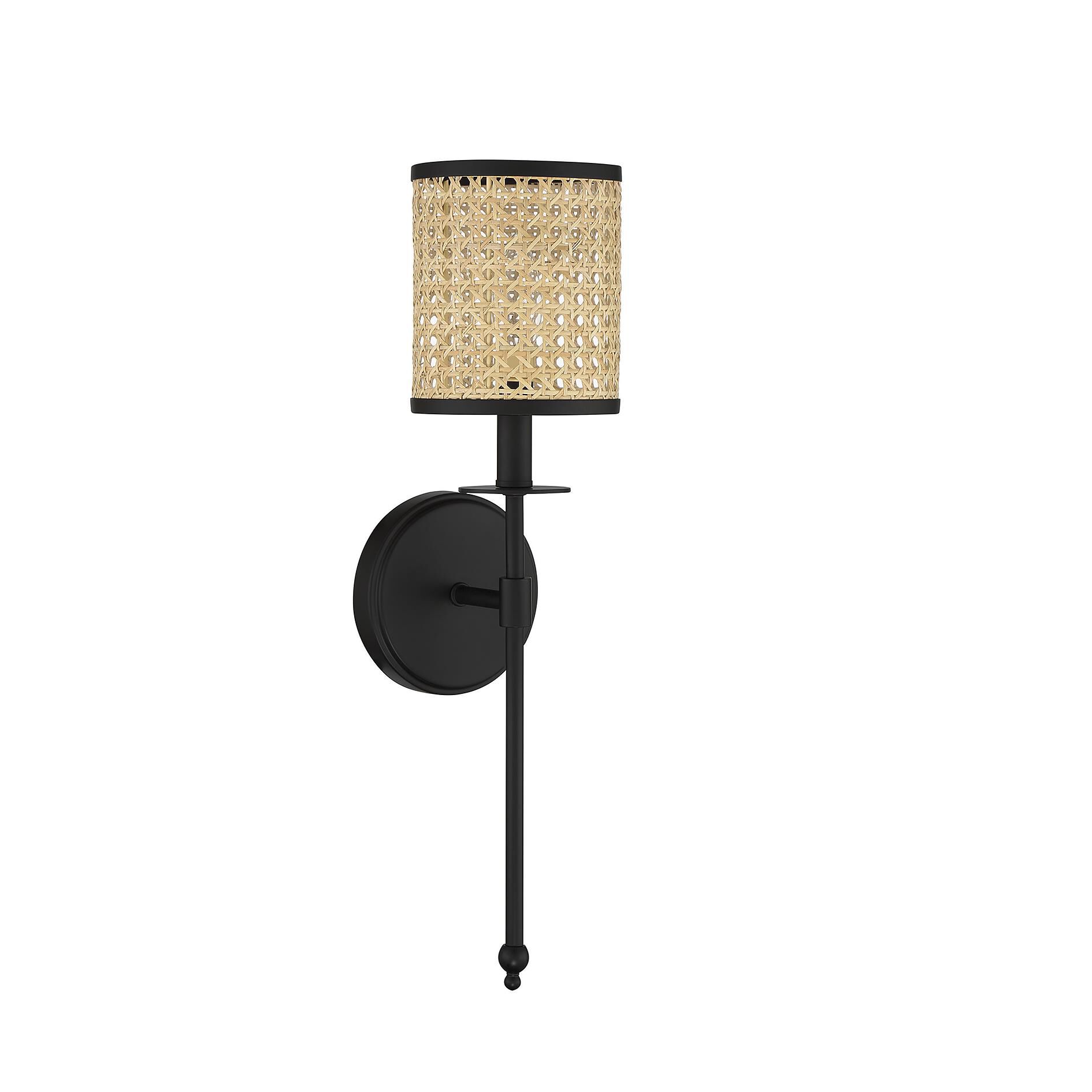 Shown in Matte Black finish and Natural Cane shade