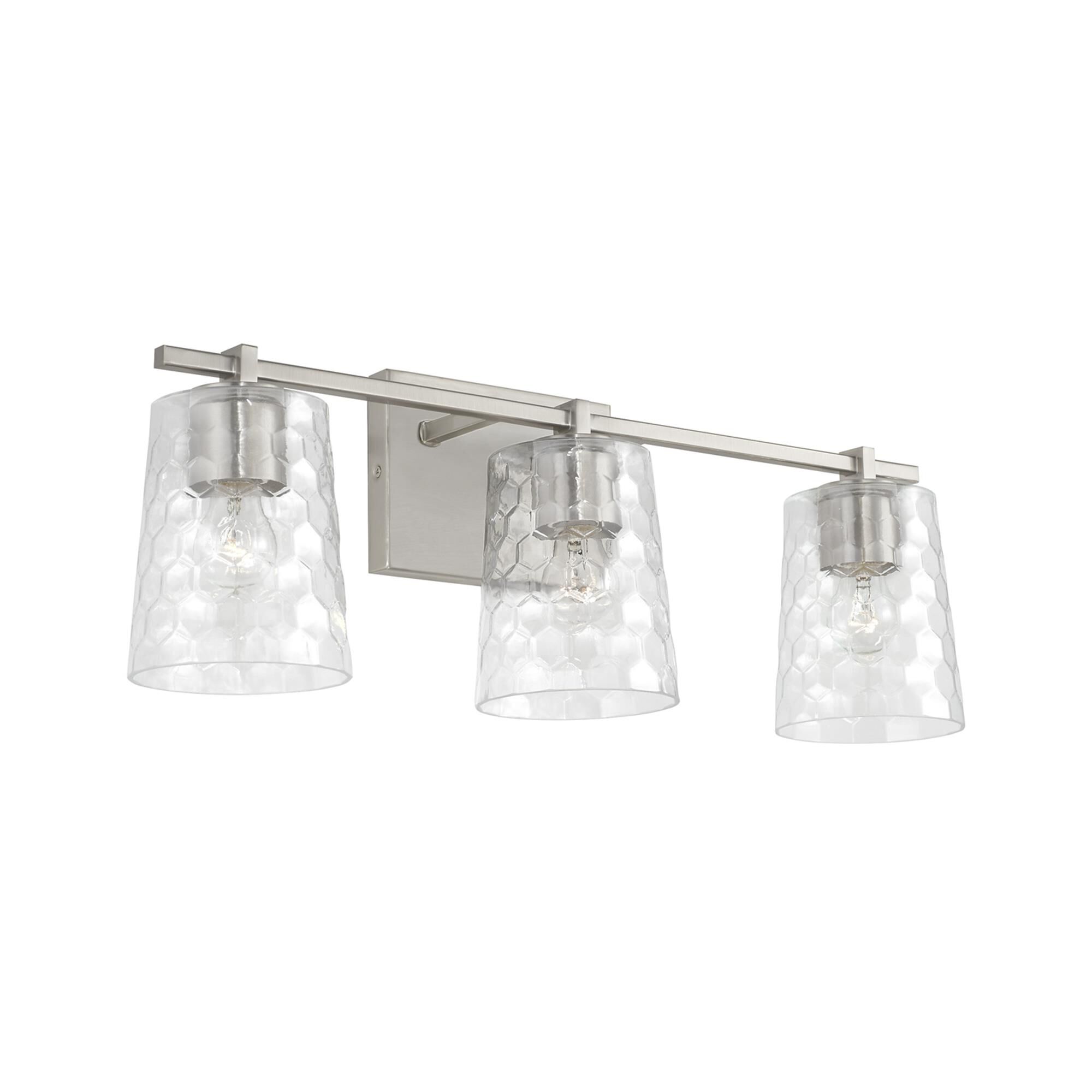 Shown in Brushed Nickel finish and Clear Honeycomb glass